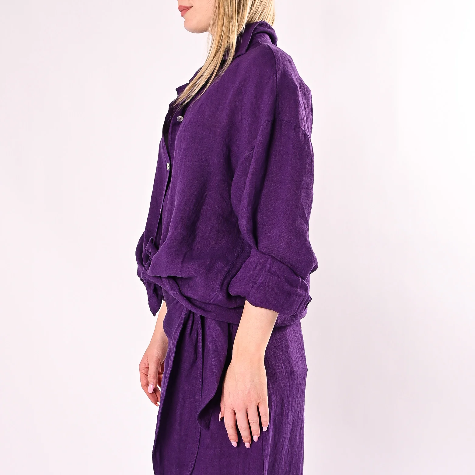 PHILIA LOFT - CAMICIA OVER IN PURO LINO ART.R02L1398/V - VIOLA - Image 4