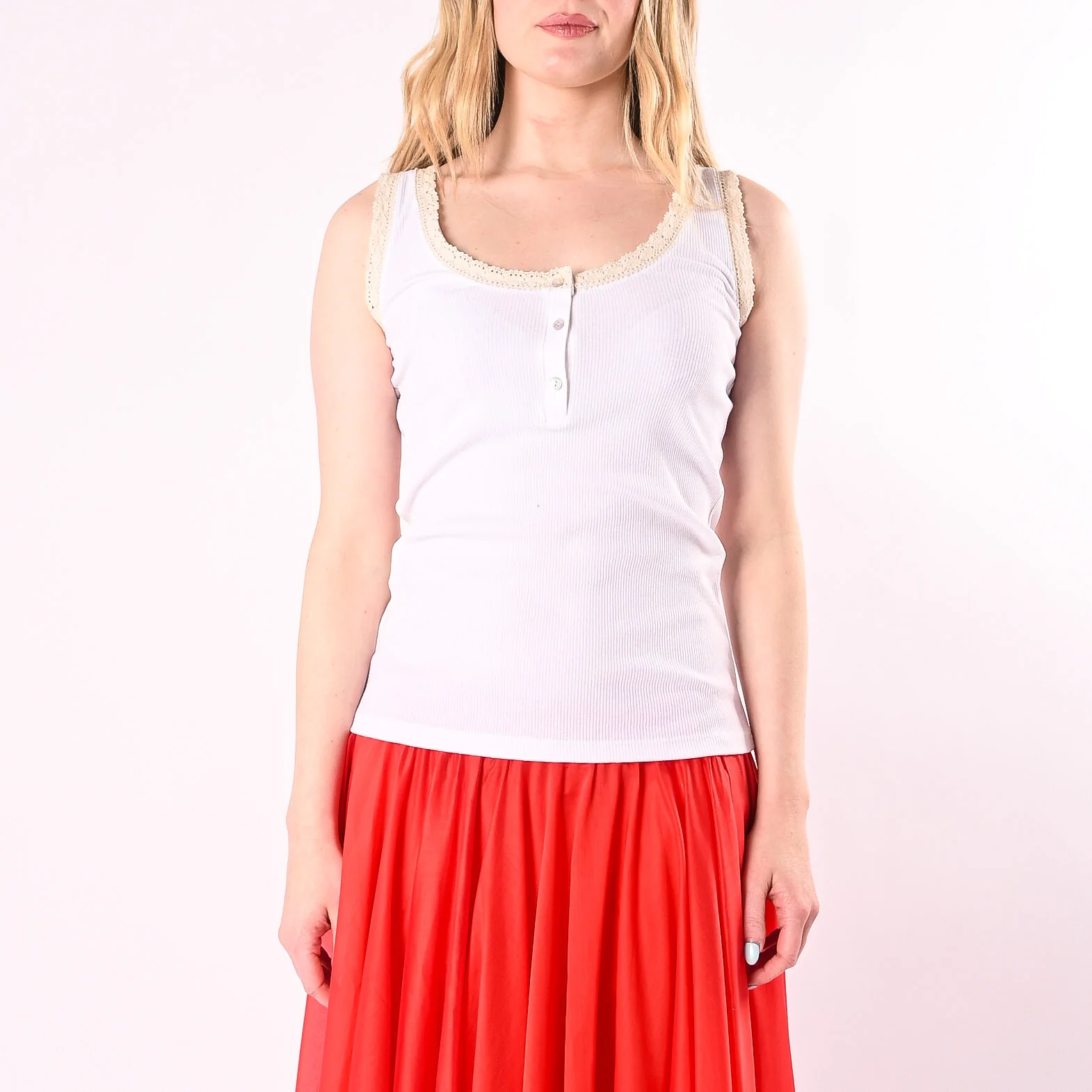 PHILIA LOFT - CANOTTA SERAFINO CON PROFILI MACRAME' ART.V02F0994/BU - BURRO - Image 2