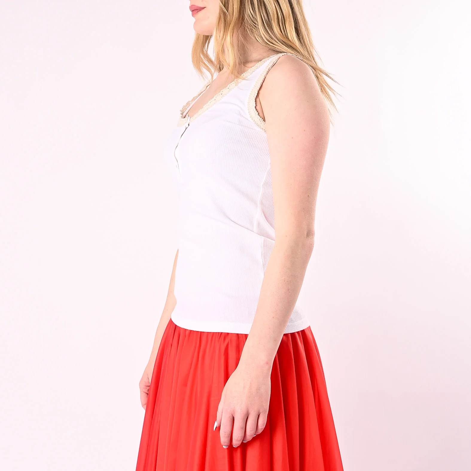 PHILIA LOFT - CANOTTA SERAFINO CON PROFILI MACRAME' ART.V02F0994/BU - BURRO - Image 3