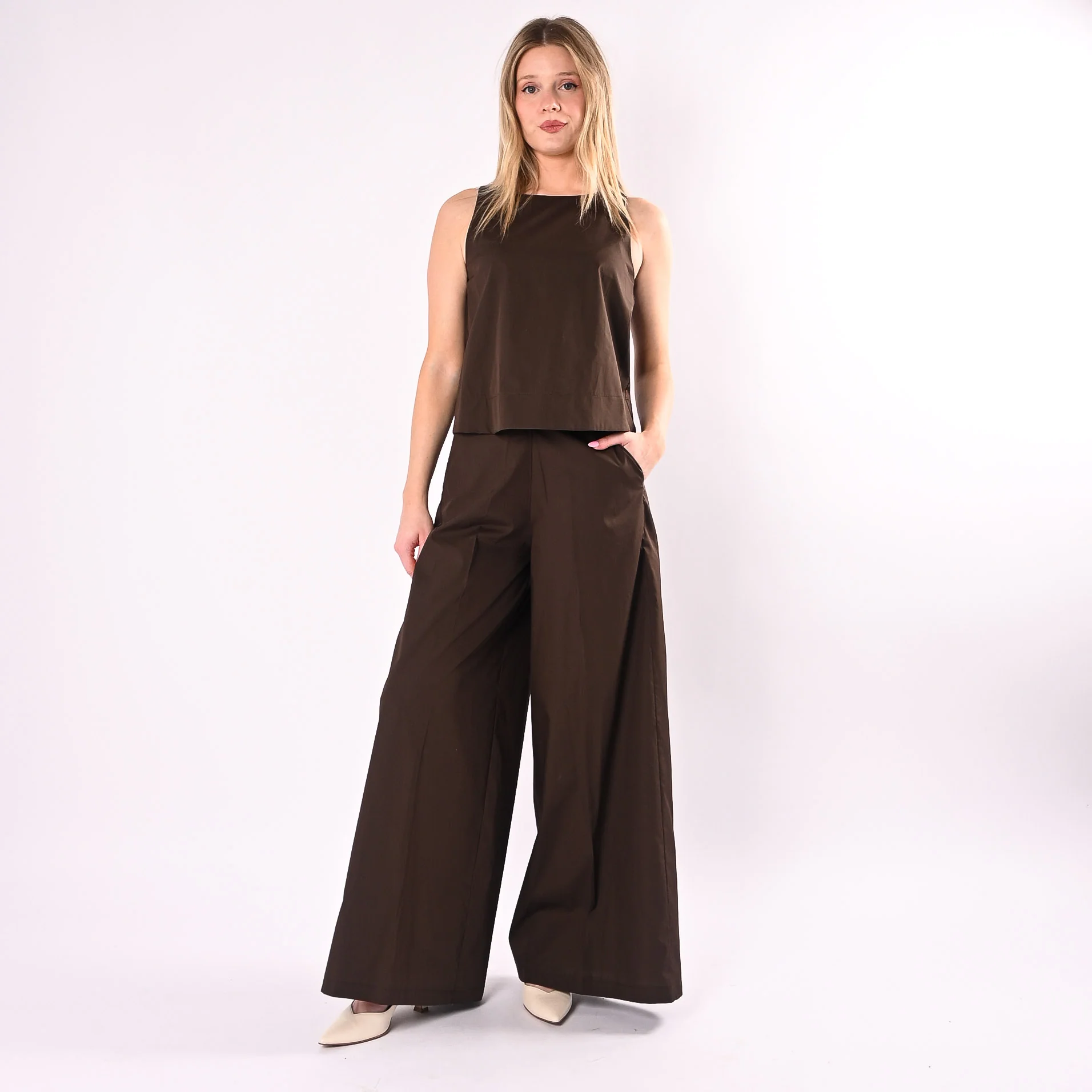 PHILIA LOFT - COMPLETO POPELINE TOP+PANTALONE ART.A02N1307/M - MORO