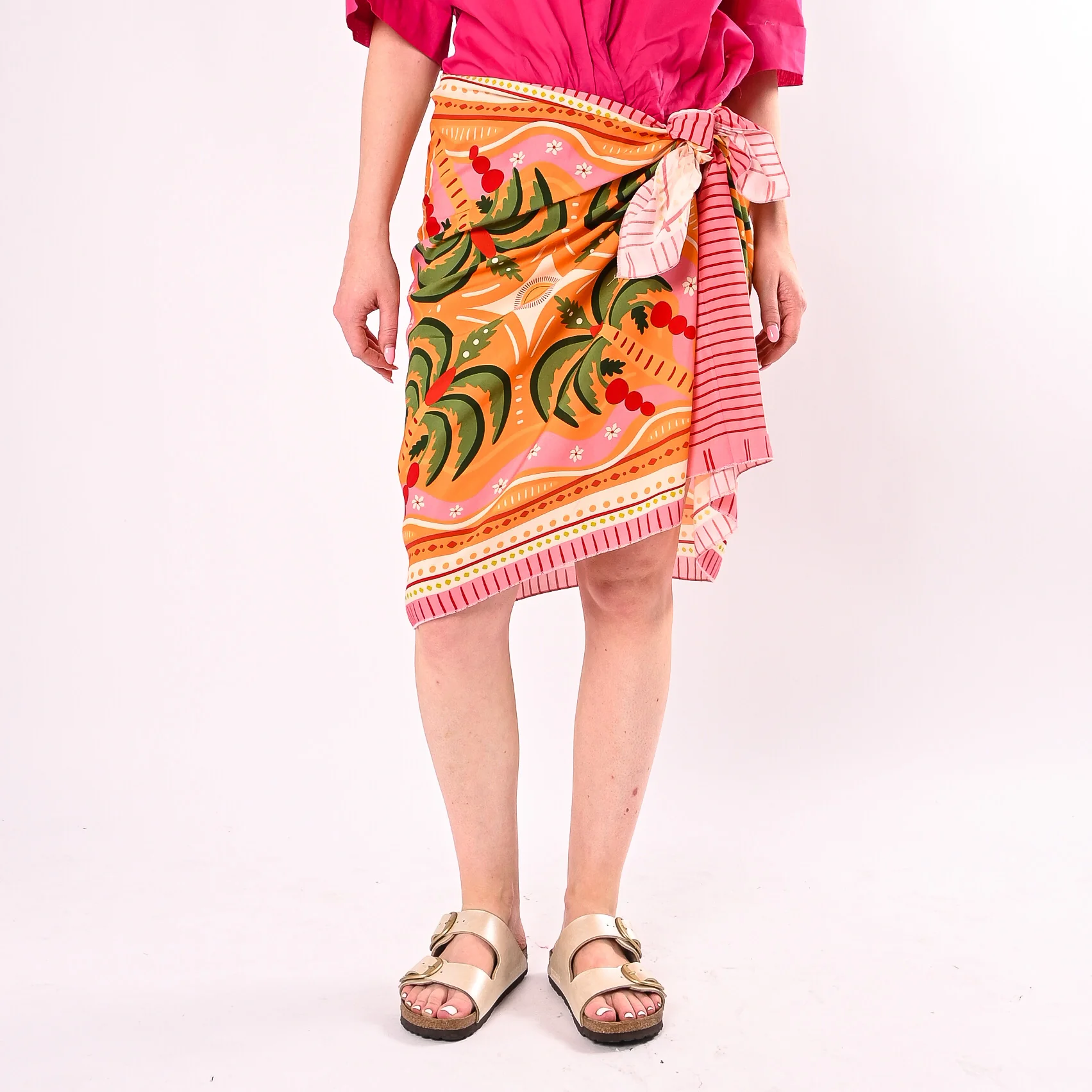 PHILIA LOFT - GONNA PAREO CORTA FANTASIA PALME ART.R02L1448/AF - ARANCIO/FUXIA