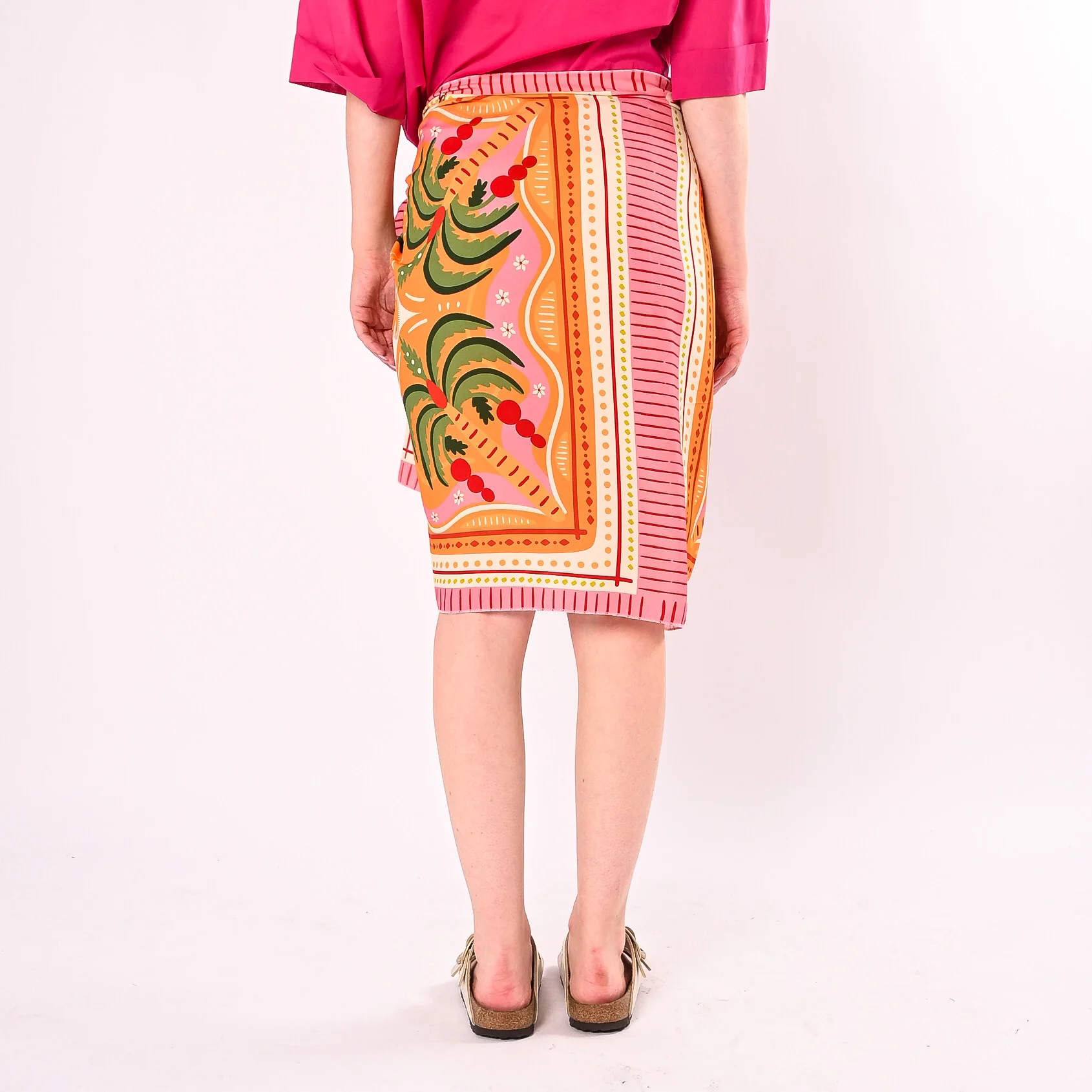 PHILIA LOFT - GONNA PAREO CORTA FANTASIA PALME ART.R02L1448/AF - ARANCIO/FUXIA - Image 4