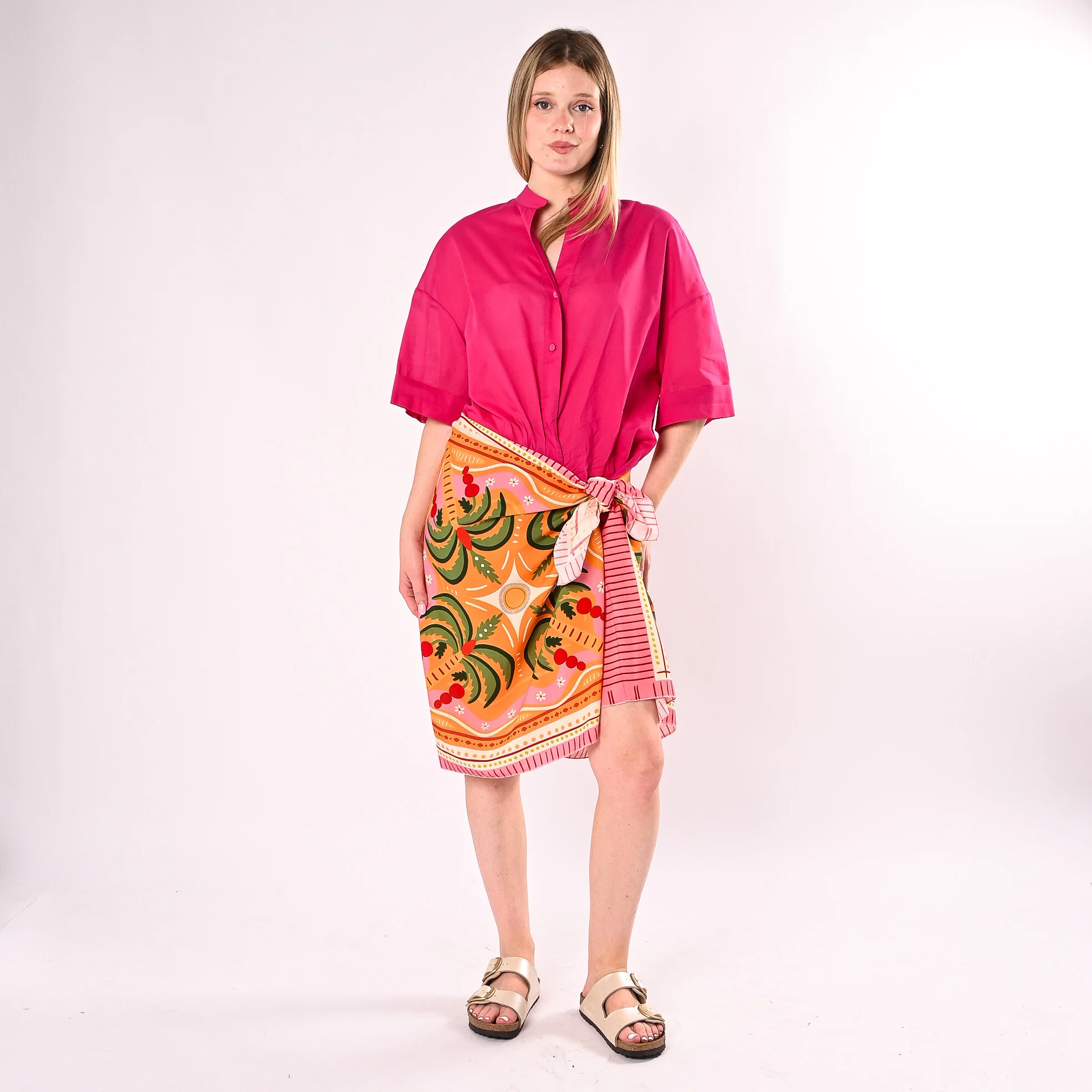 PHILIA LOFT - GONNA PAREO CORTA FANTASIA PALME ART.R02L1448/AF - ARANCIO/FUXIA - Image 5
