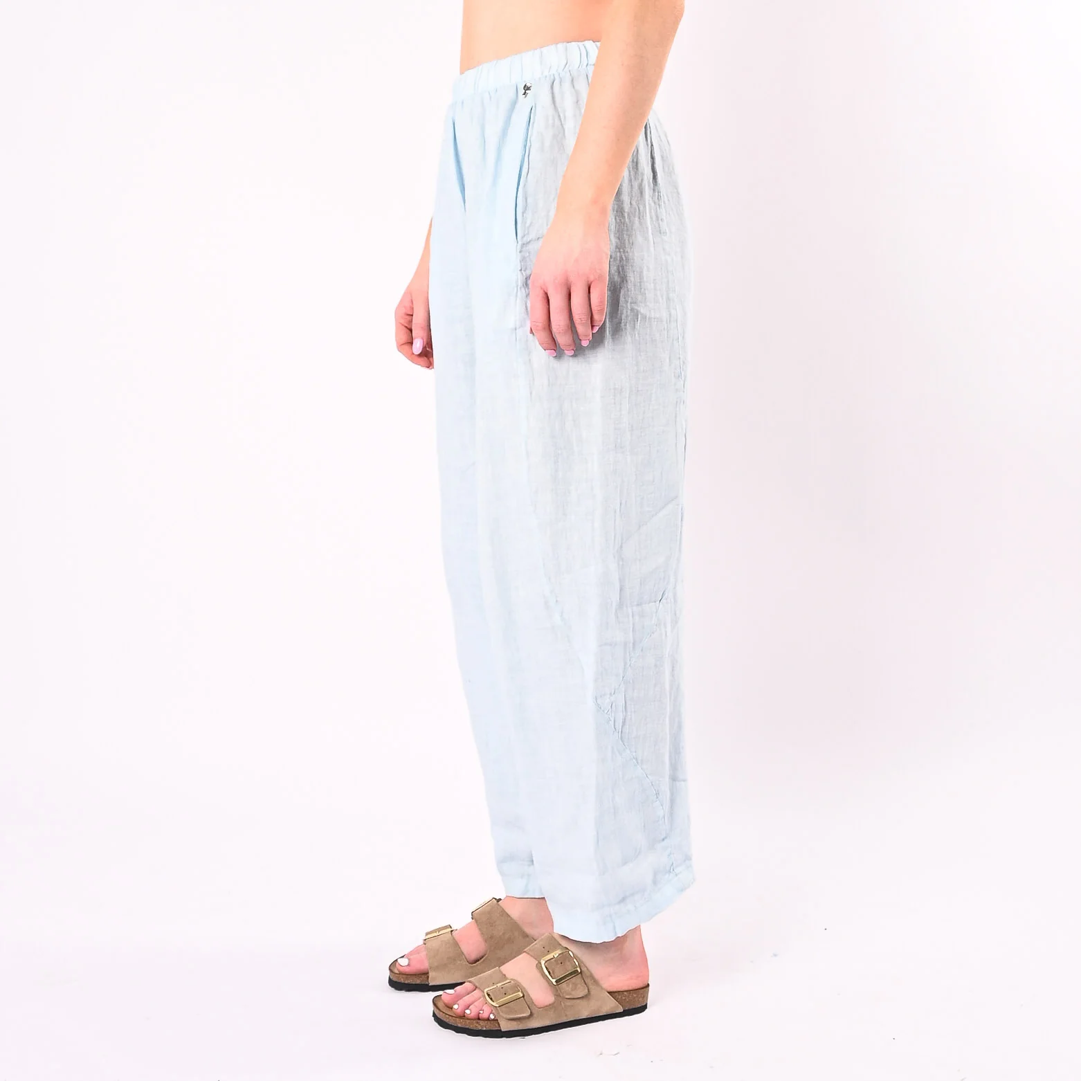 PHILIA LOFT - PANTALONE BARREL PURO LINO ART. R02L1150/C - CELESTE - Image 4