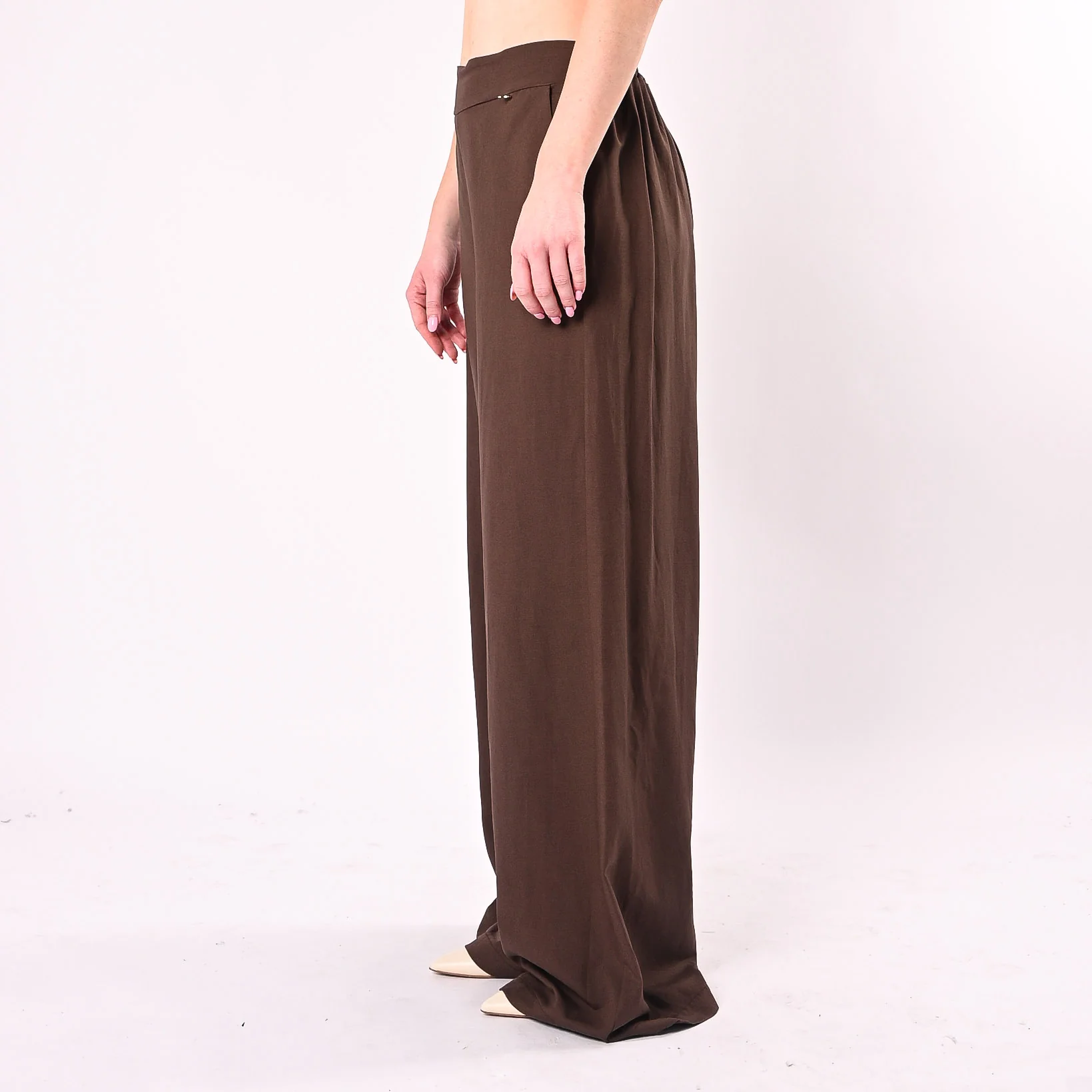 PHILIA LOFT - PANTALONE PALAZZO FLUIDO VISCOSA/LINO ART.D02N1288/M - MORO - Image 3
