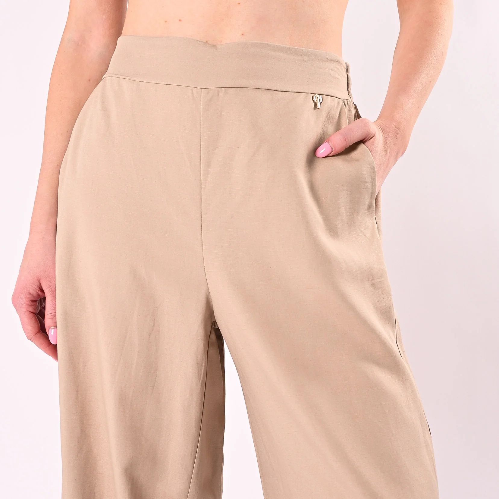 PHILIA LOFT - PANTALONE PALAZZO FLUIDO VISCOSA/LINO ART.D02N1288/S - SABBIA - Image 5