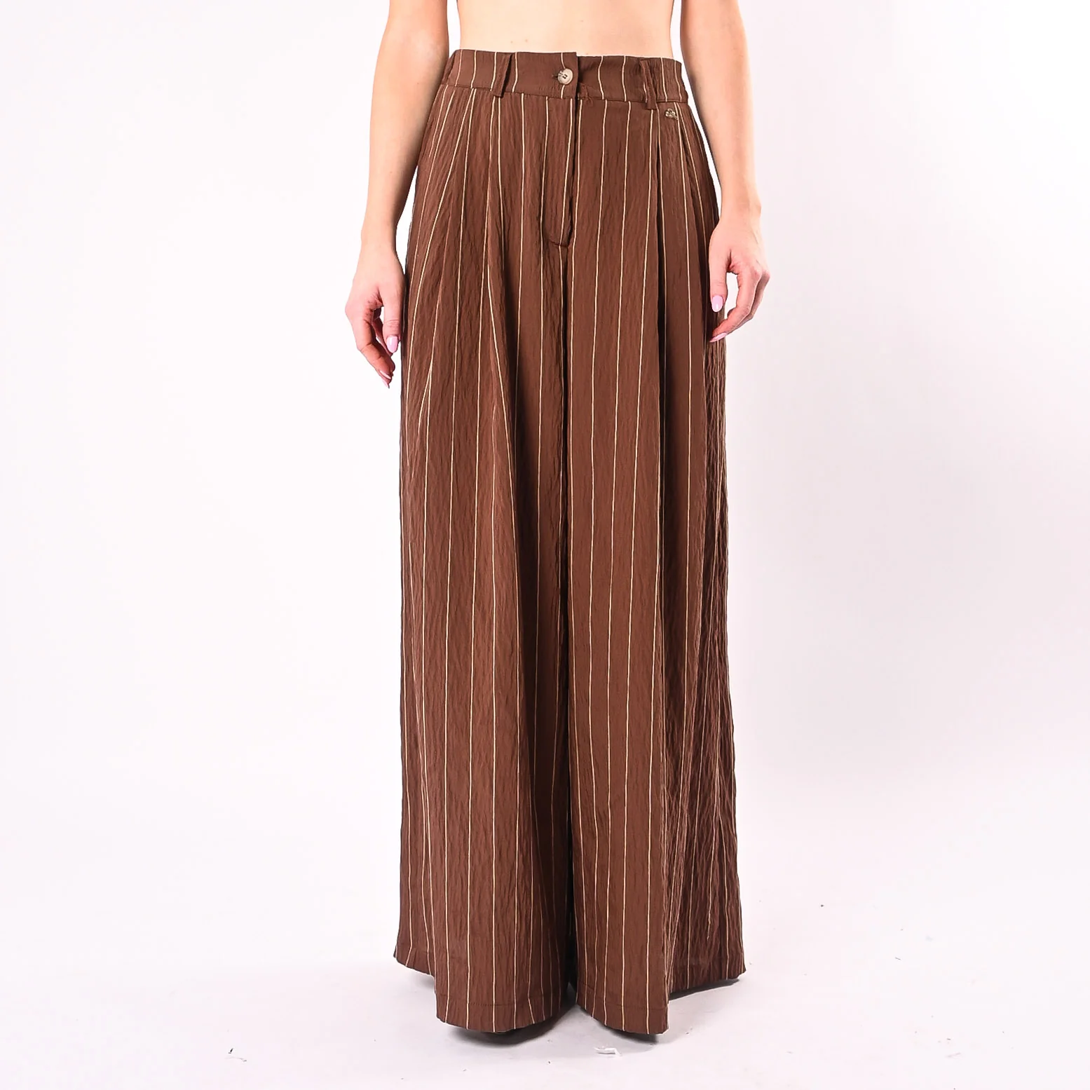 PHILIA LOFT - PANTALONE PALAZZO GESSATO IN MODAL ART.A02N1311/M - MORO - Image 2