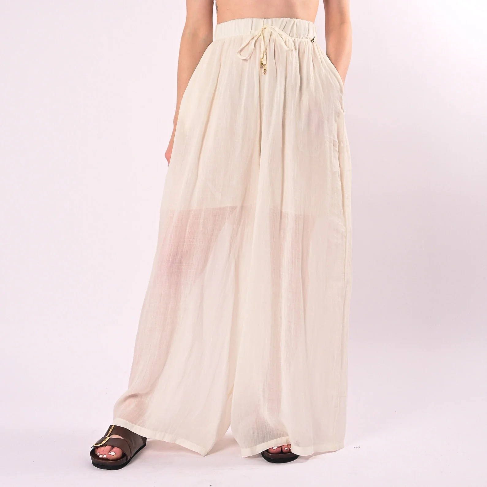 PHILIA LOFT - PANTALONE PALAZZO IN RAMIE ART.R02L1202/B - BURRO