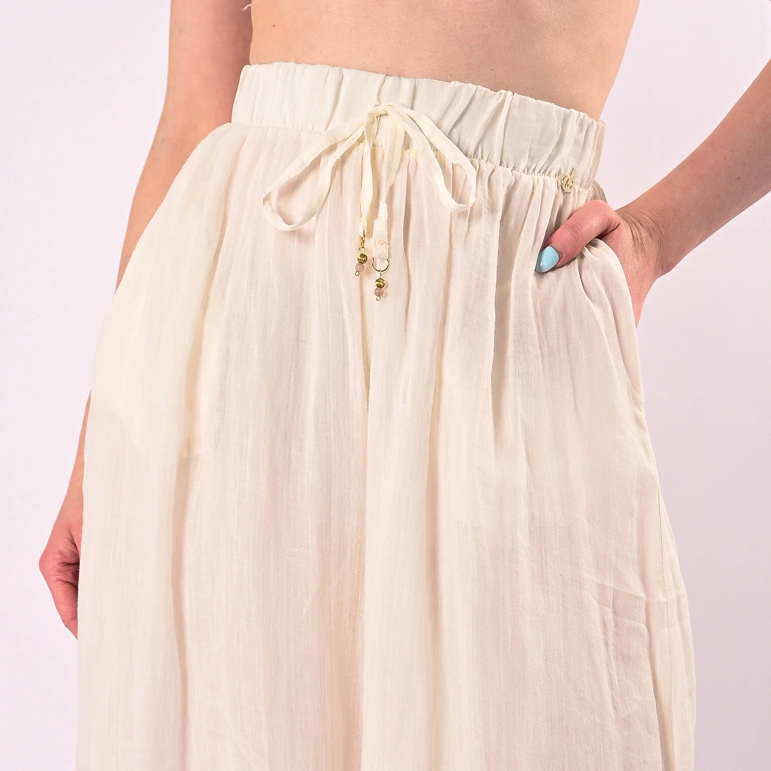 PHILIA LOFT - PANTALONE PALAZZO IN RAMIE ART.R02L1202/B - BURRO - Image 5