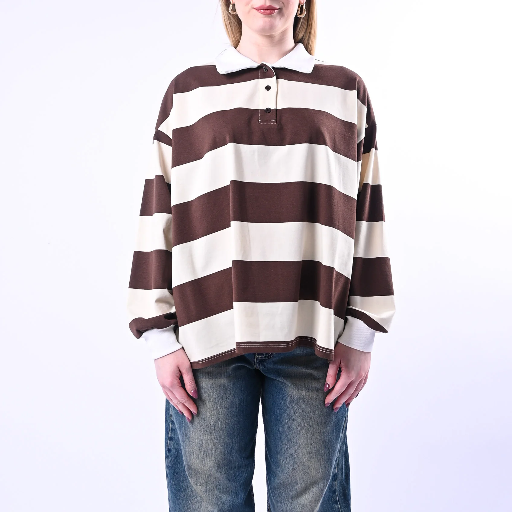 PHILIA LOFT - POLO RUGBY A RIGHE ART.D02N0365/PC - PANNA/CIOCCOLATO - Image 2