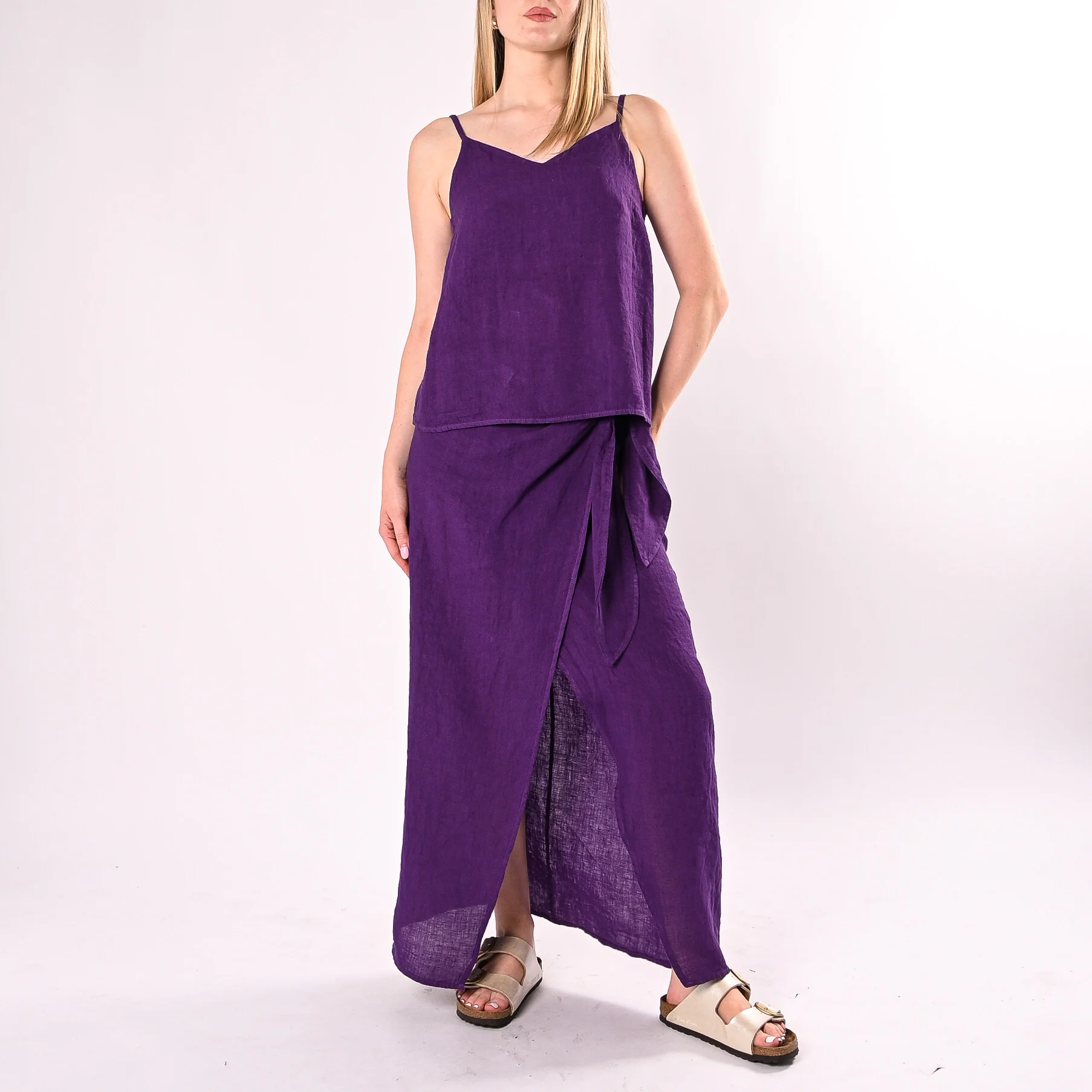 PHILIA LOFT - TOP SPALLINA IN PURO LINO ART.R02L1441/V - VIOLA