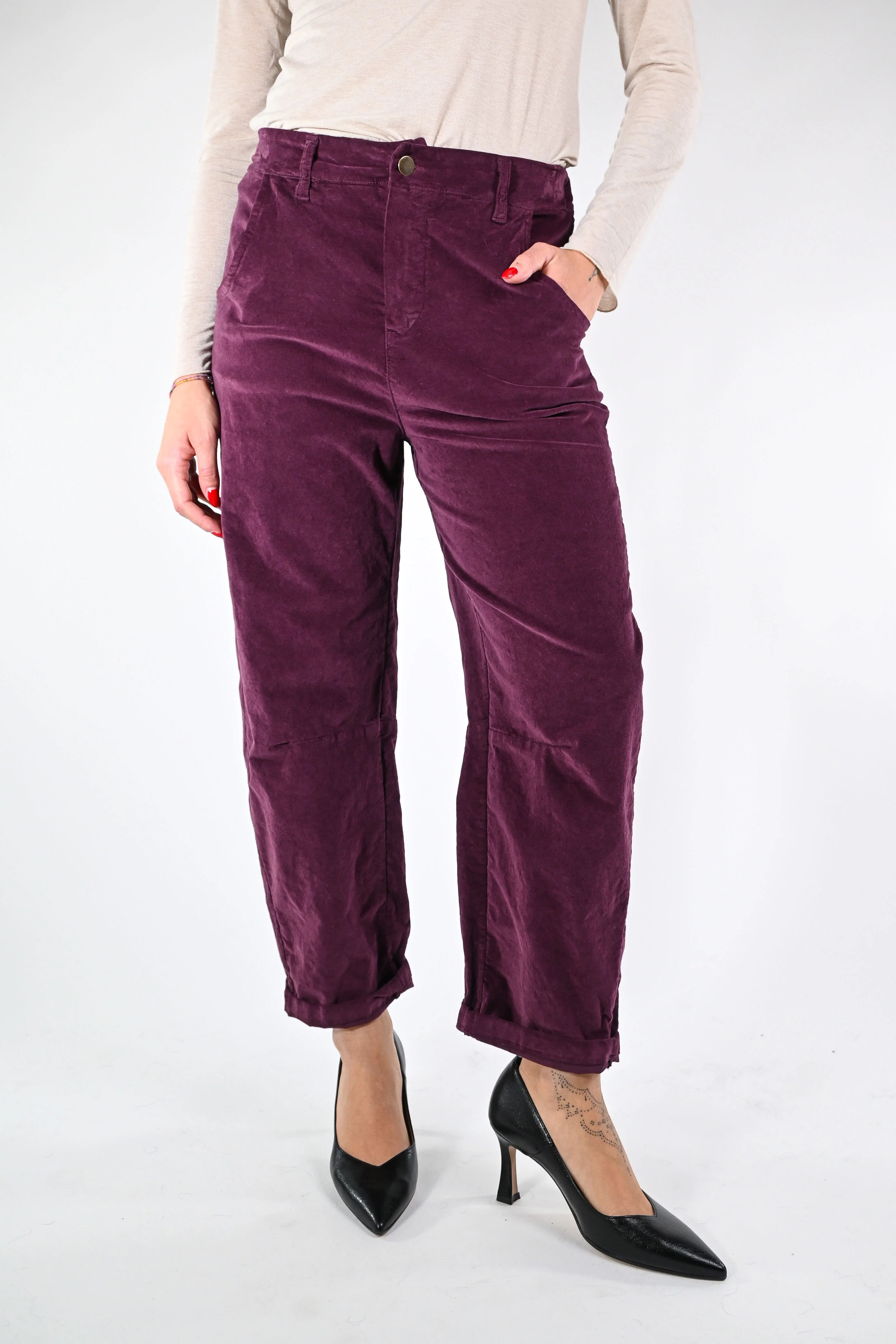 RECUPERO - PANTALONE BAGGY VELLUTO  LISCIO ART.30325/L - BORDEAUX