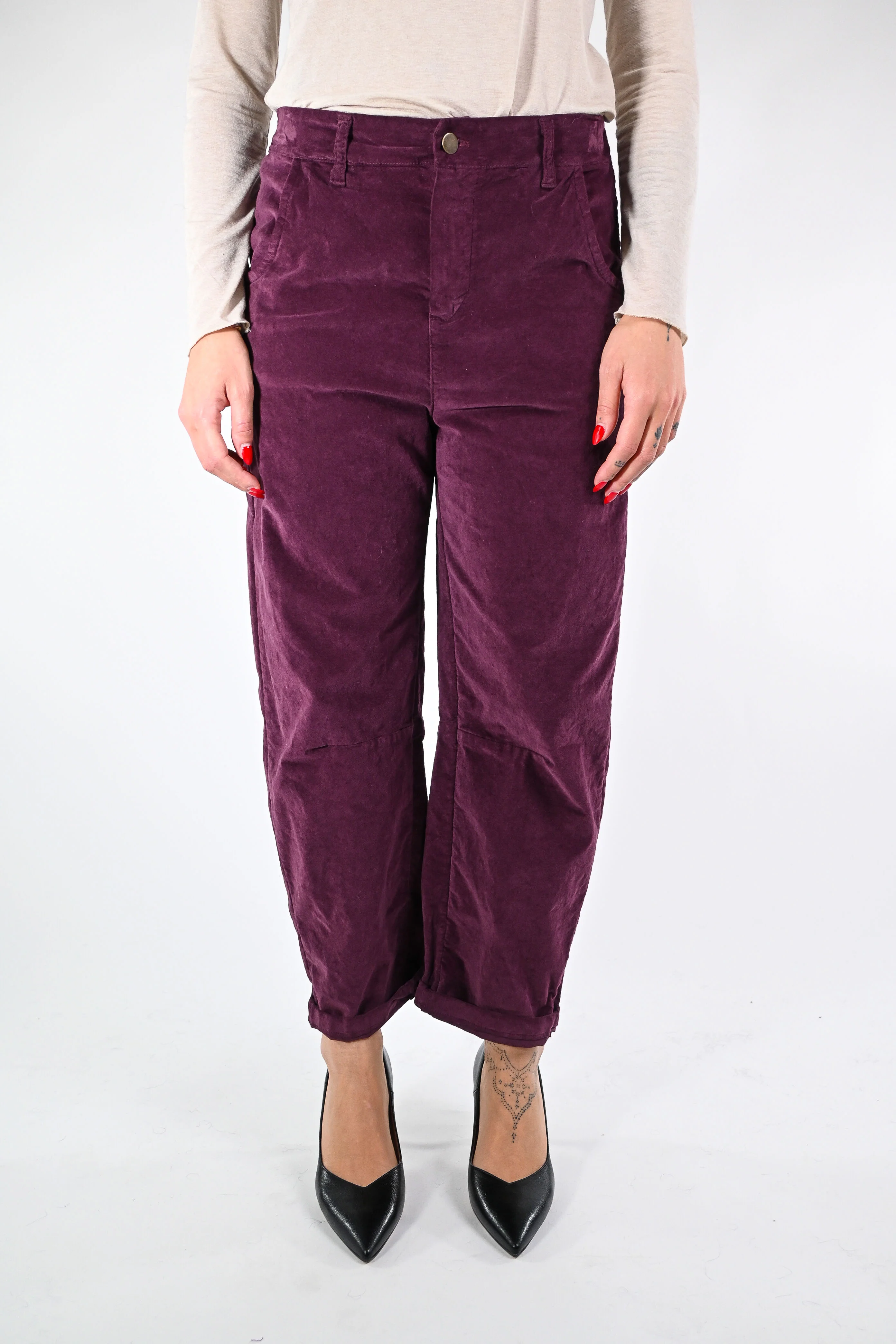 RECUPERO - PANTALONE BAGGY VELLUTO  LISCIO ART.30325/L - BORDEAUX - Image 2