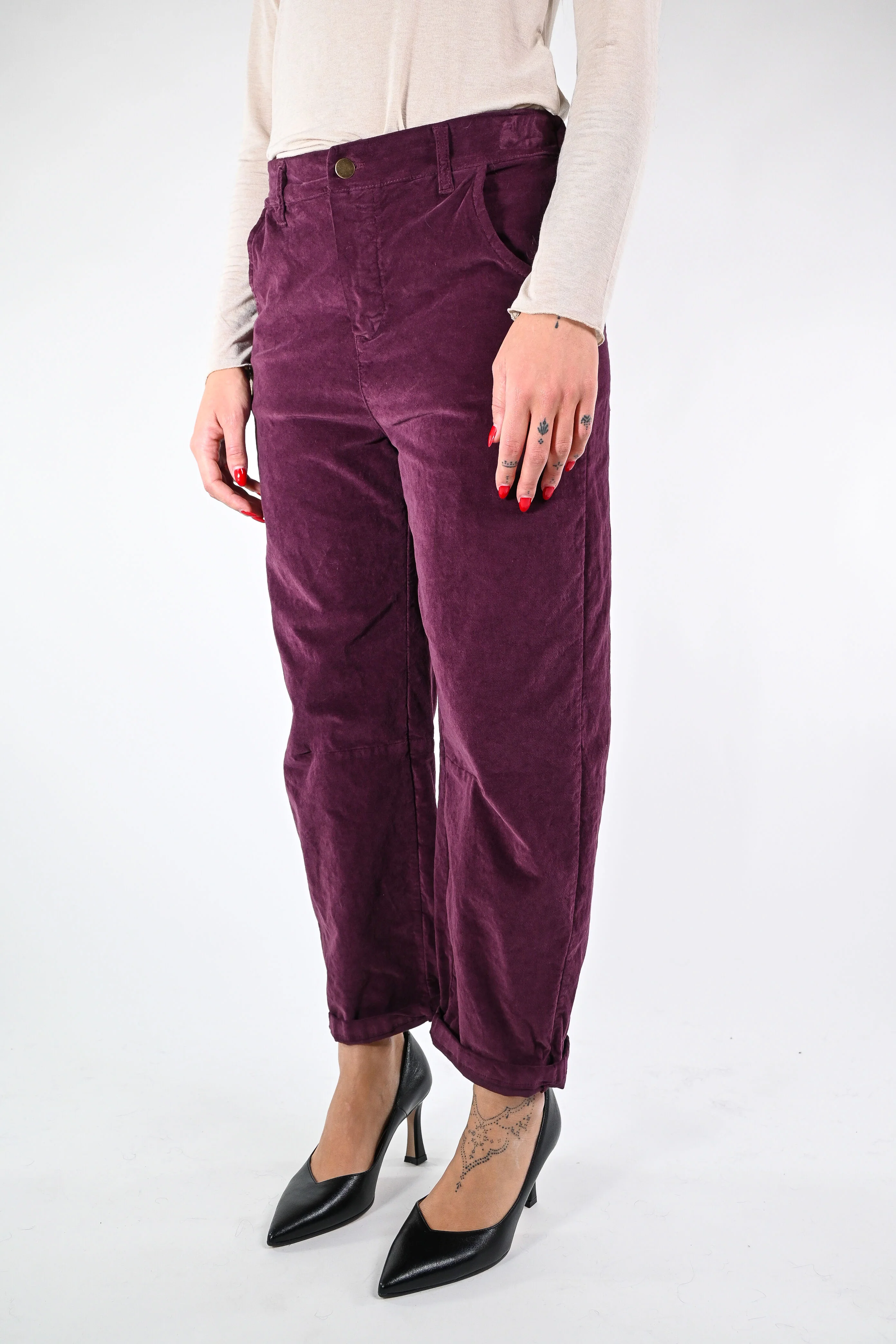 RECUPERO - PANTALONE BAGGY VELLUTO  LISCIO ART.30325/L - BORDEAUX - Image 3