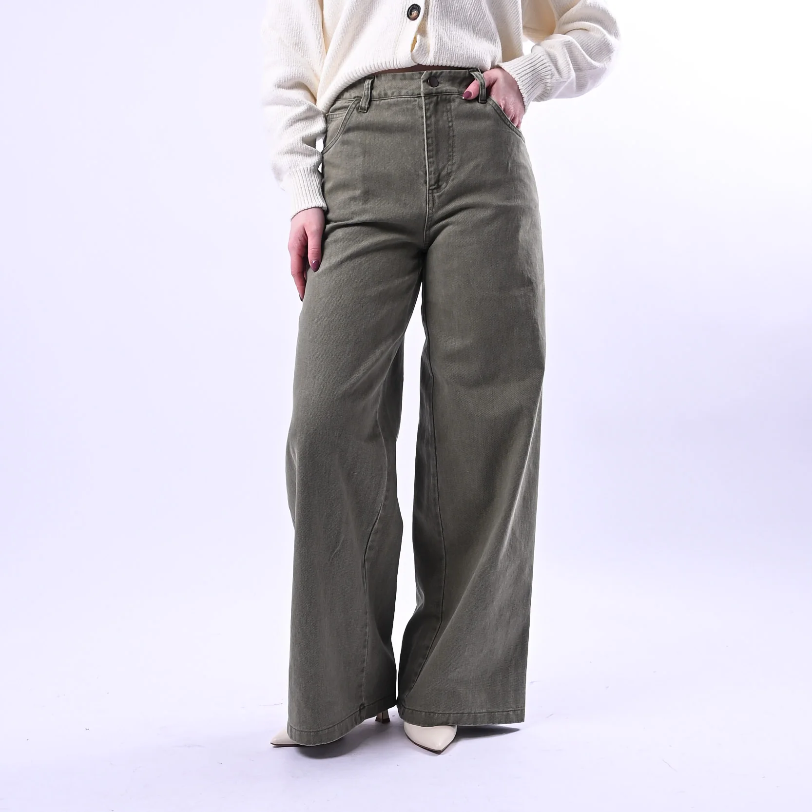 RECUPERO - PANTALONE PALAZZO FLY BULL DENIM ART.VLP1081 - ACID WASH VERDE