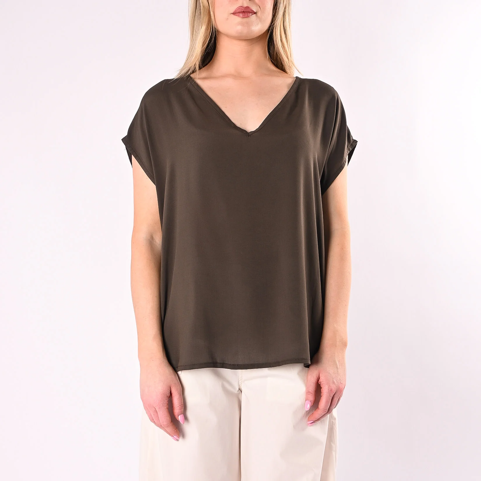 SOUVENIR - BLUSA SCOLLO V IN VISCOSA ART.S39M1880/M - MORO - Image 2