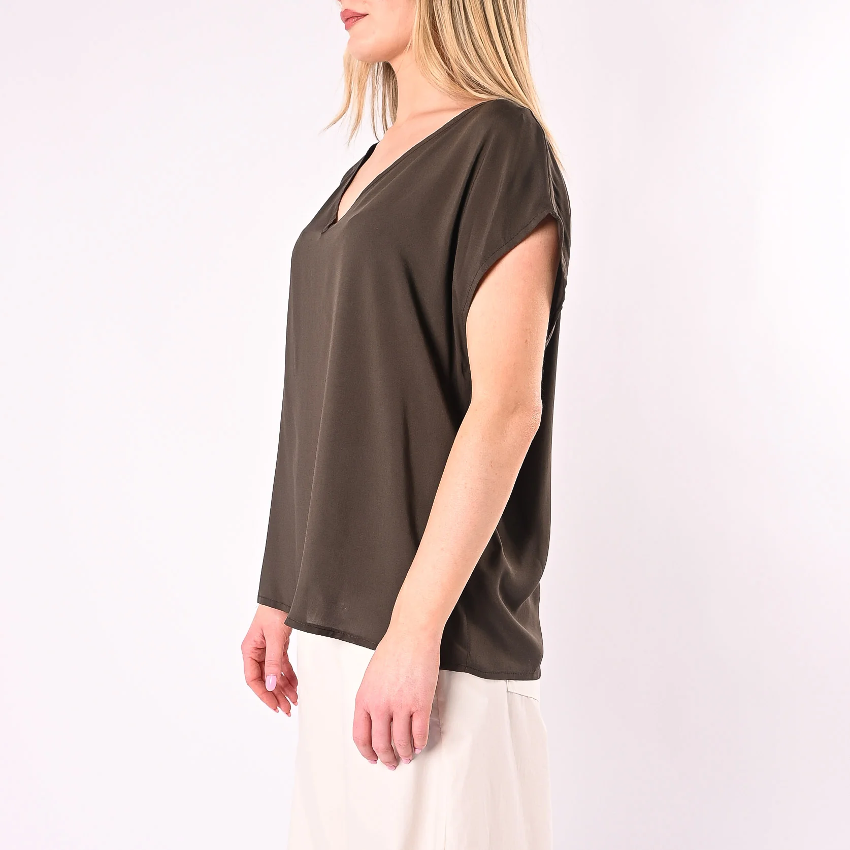 SOUVENIR - BLUSA SCOLLO V IN VISCOSA ART.S39M1880/M - MORO - Image 3