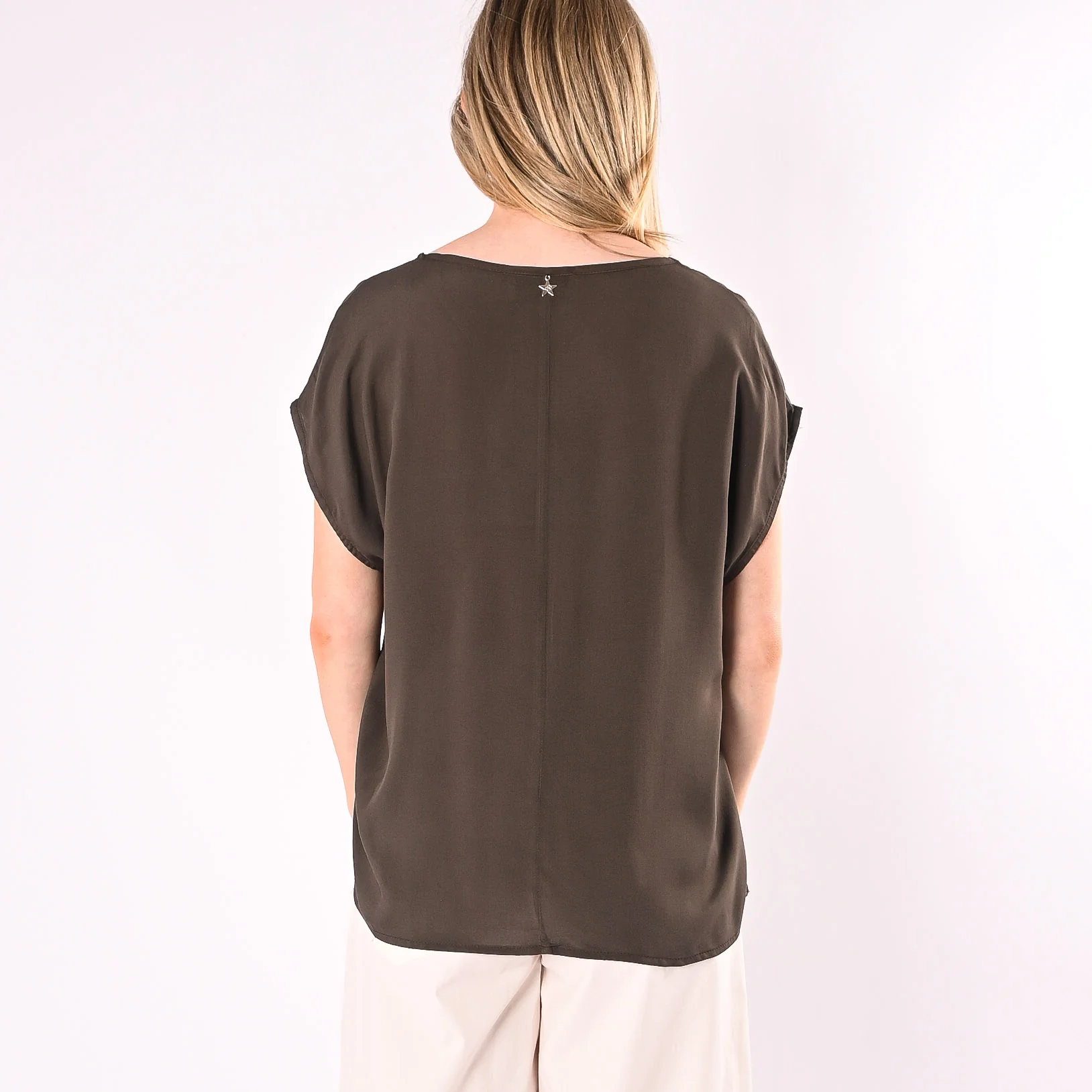 SOUVENIR - BLUSA SCOLLO V IN VISCOSA ART.S39M1880/M - MORO - Image 4