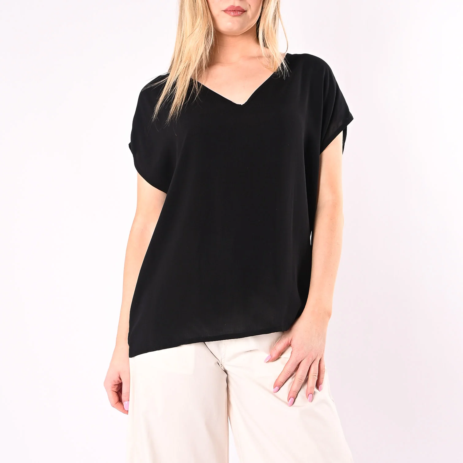 SOUVENIR - BLUSA SCOLLO V IN VISCOSA ART.S39M1880/N - NERO