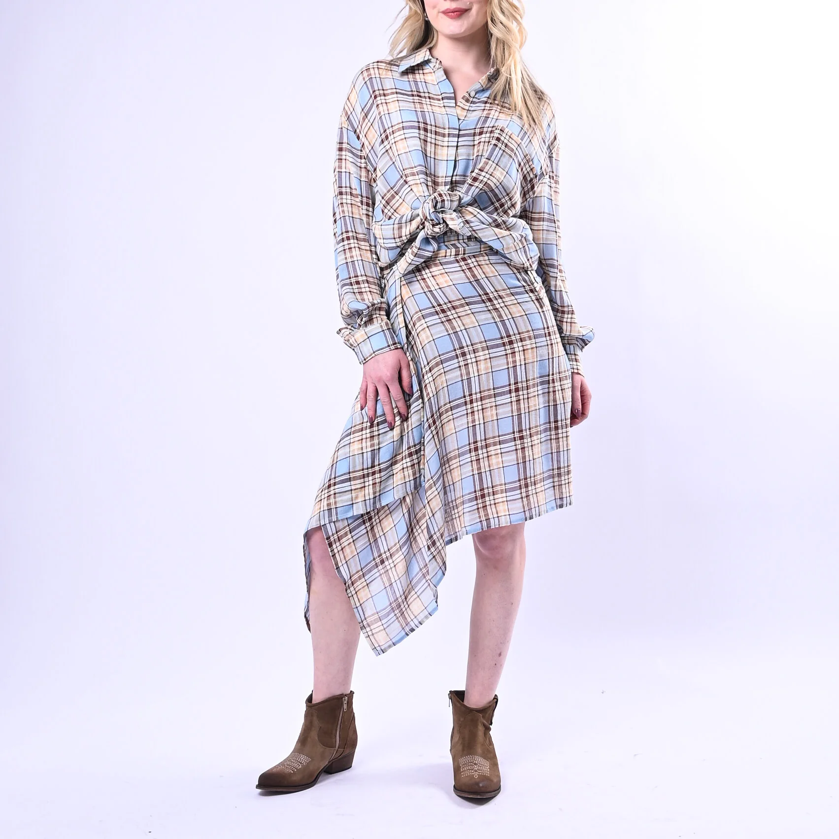 SOUVENIR - CAMICIA OVER A QUADRI ART.M39F1075 - CELESTE/BEIGE