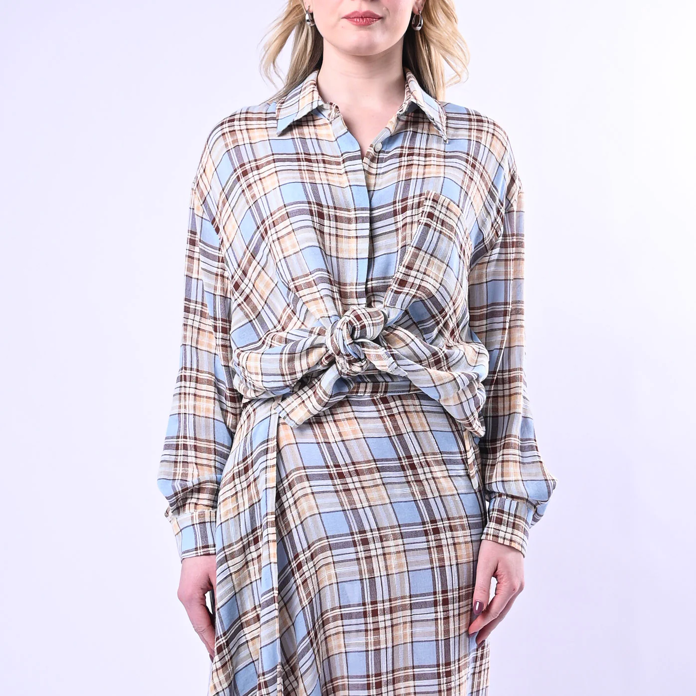 SOUVENIR - CAMICIA OVER A QUADRI ART.M39F1075 - CELESTE/BEIGE - Image 3