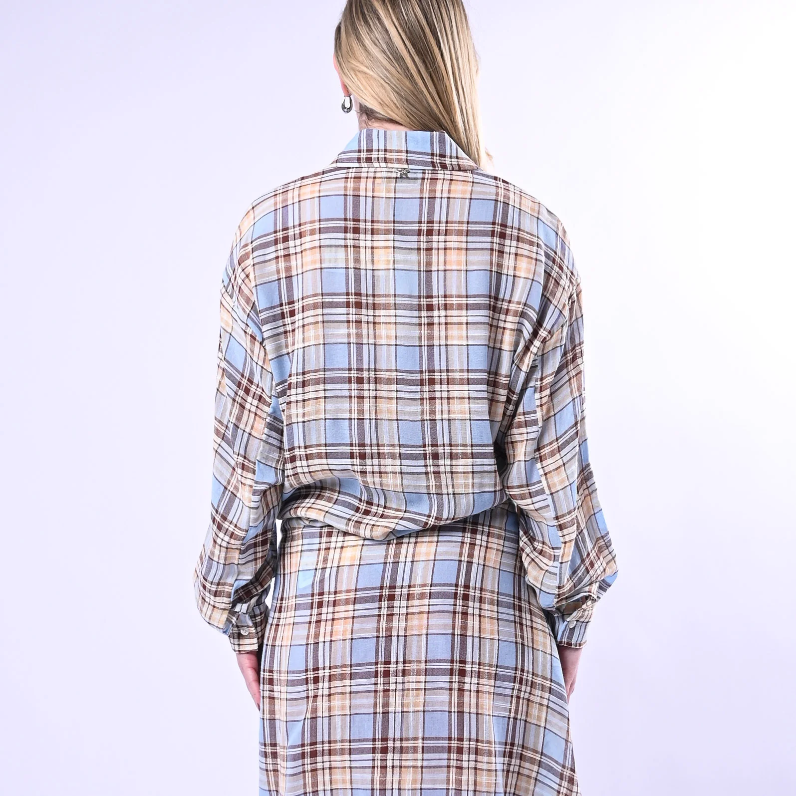 SOUVENIR - CAMICIA OVER A QUADRI ART.M39F1075 - CELESTE/BEIGE - Image 5