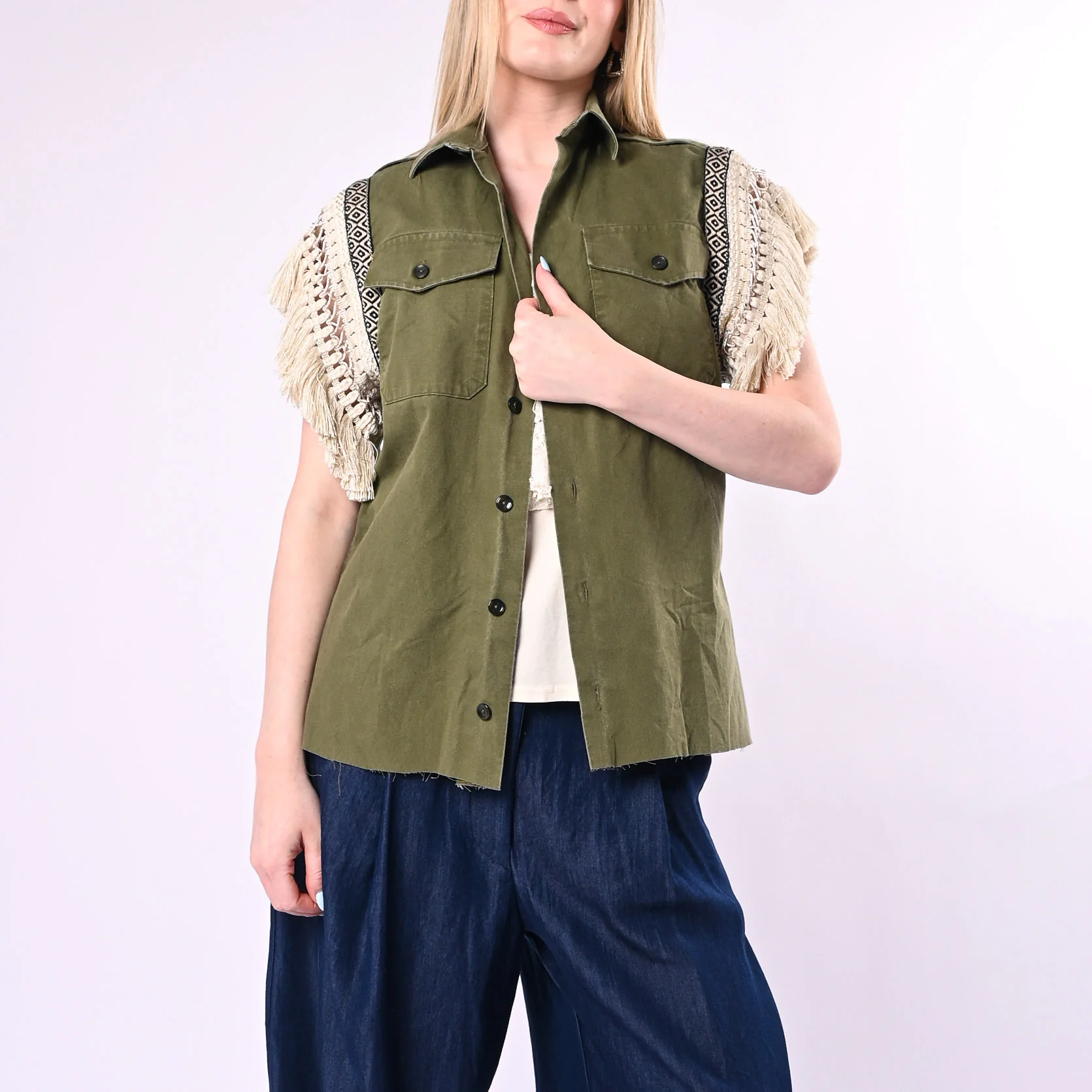 SOUVENIR - CAMICIA VINTAGE CON PASSAMANERIA ART.M39F1703/V - VERDE