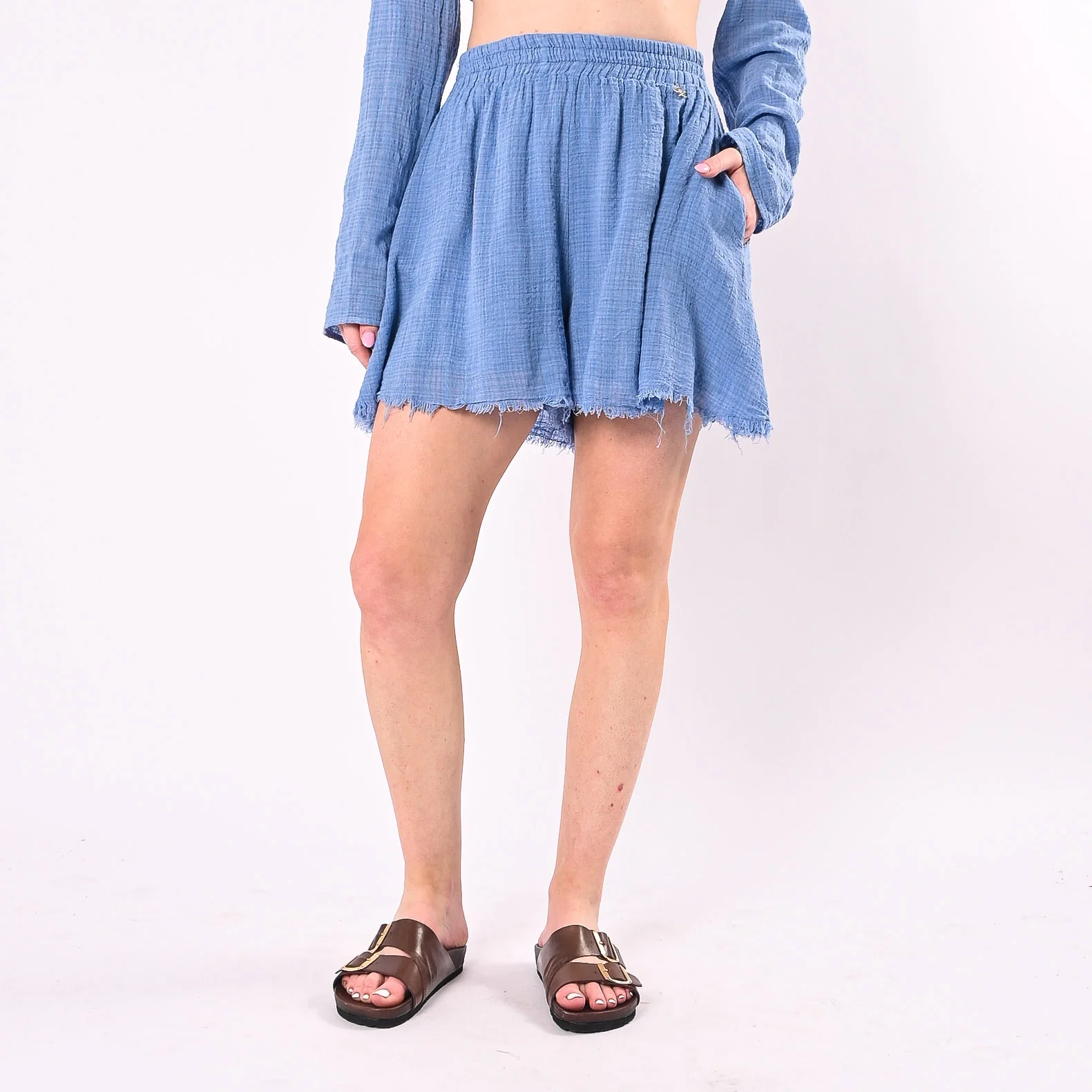 SOUVENIR - SHORT GOFFRATO TAGLIO VIVO ART.D39N1906/A - AZZURRO