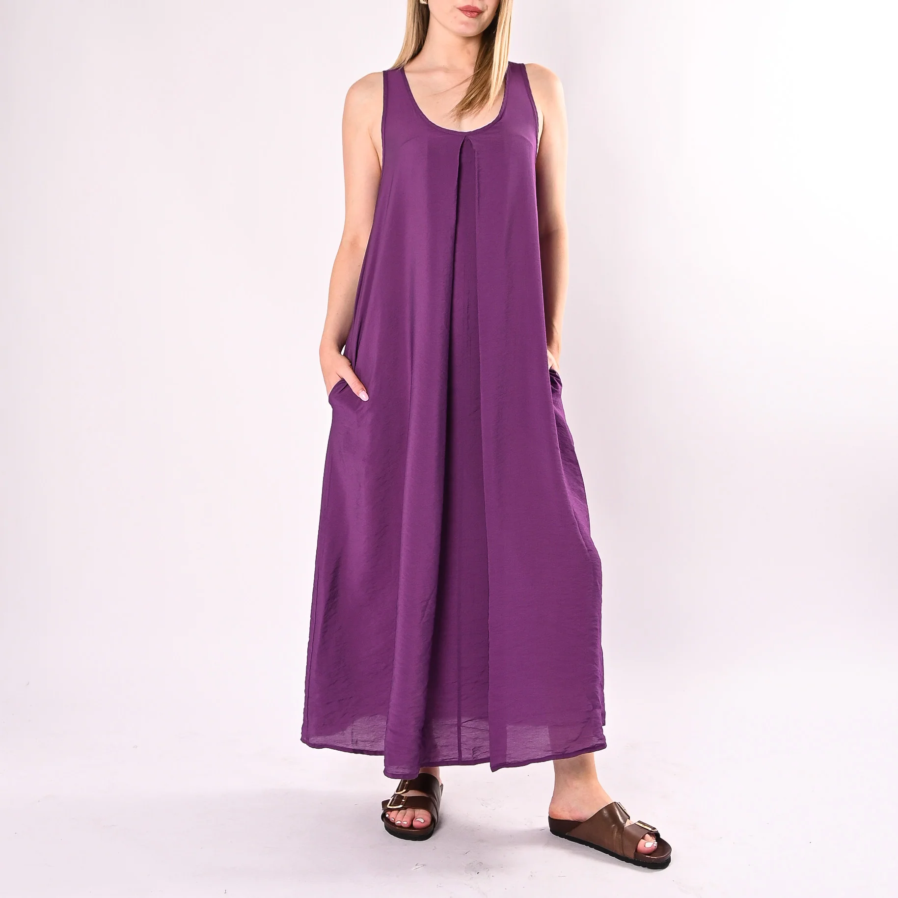 TENSIONE IN - ABITO LUNGO PIEGHE CRINKLE ART.86251V78/V - VIOLA