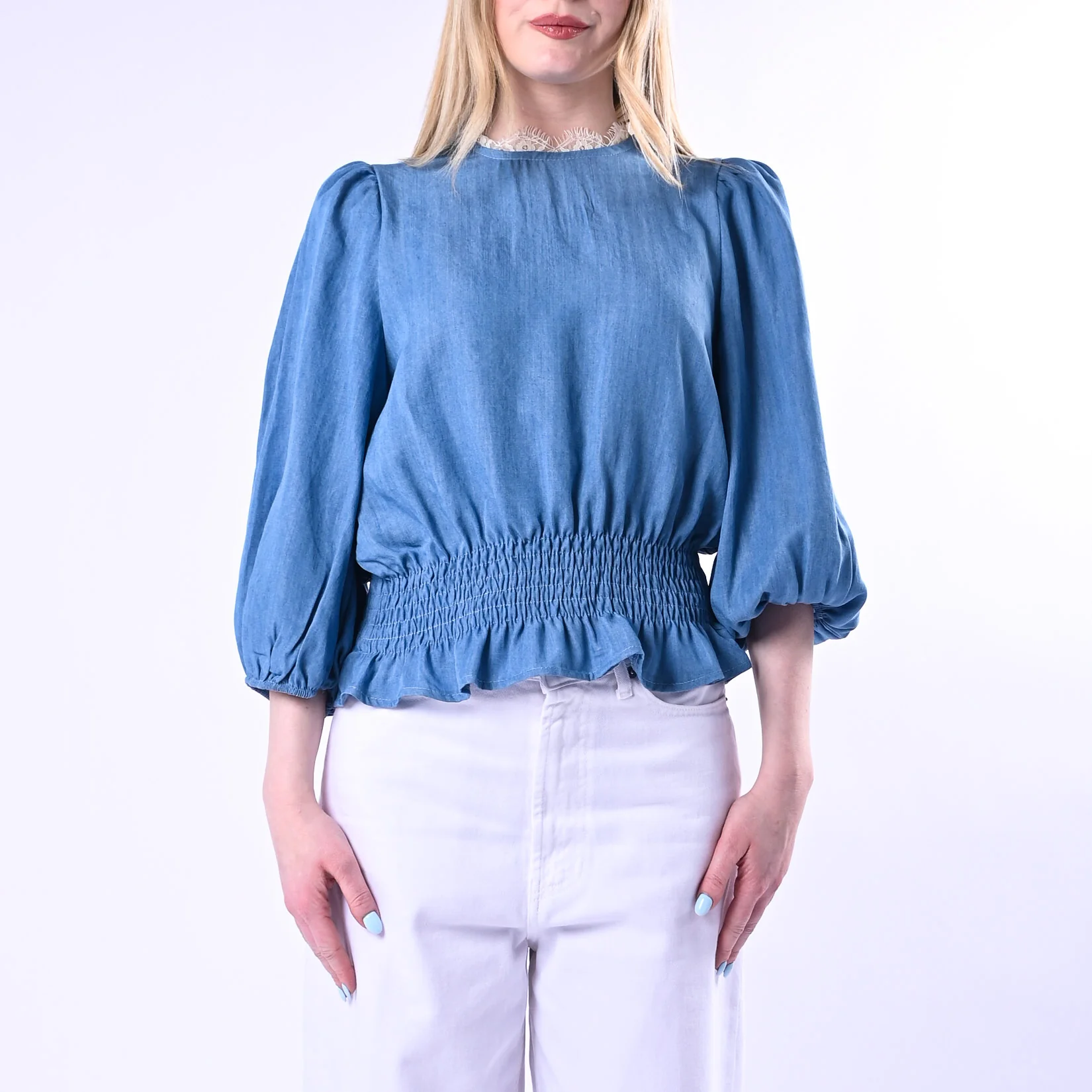 TENSIONE IN  - BLUSA CHAMBRAY ARRICCIATA IN VITA ART.S26CD26/J - JEANS - Image 2