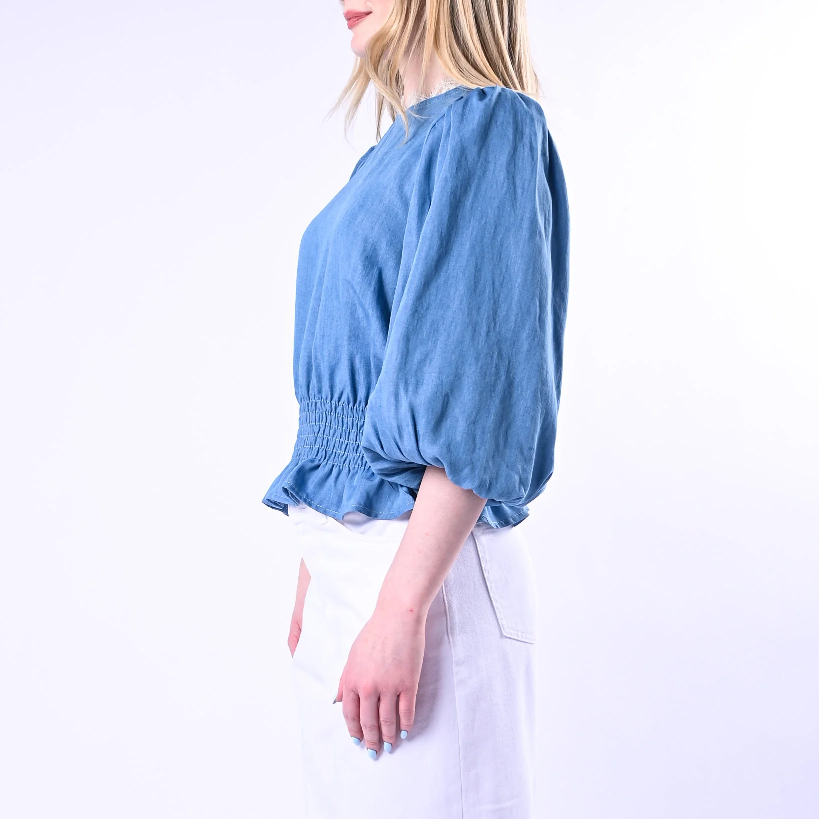 TENSIONE IN  - BLUSA CHAMBRAY ARRICCIATA IN VITA ART.S26CD26/J - JEANS - Image 3