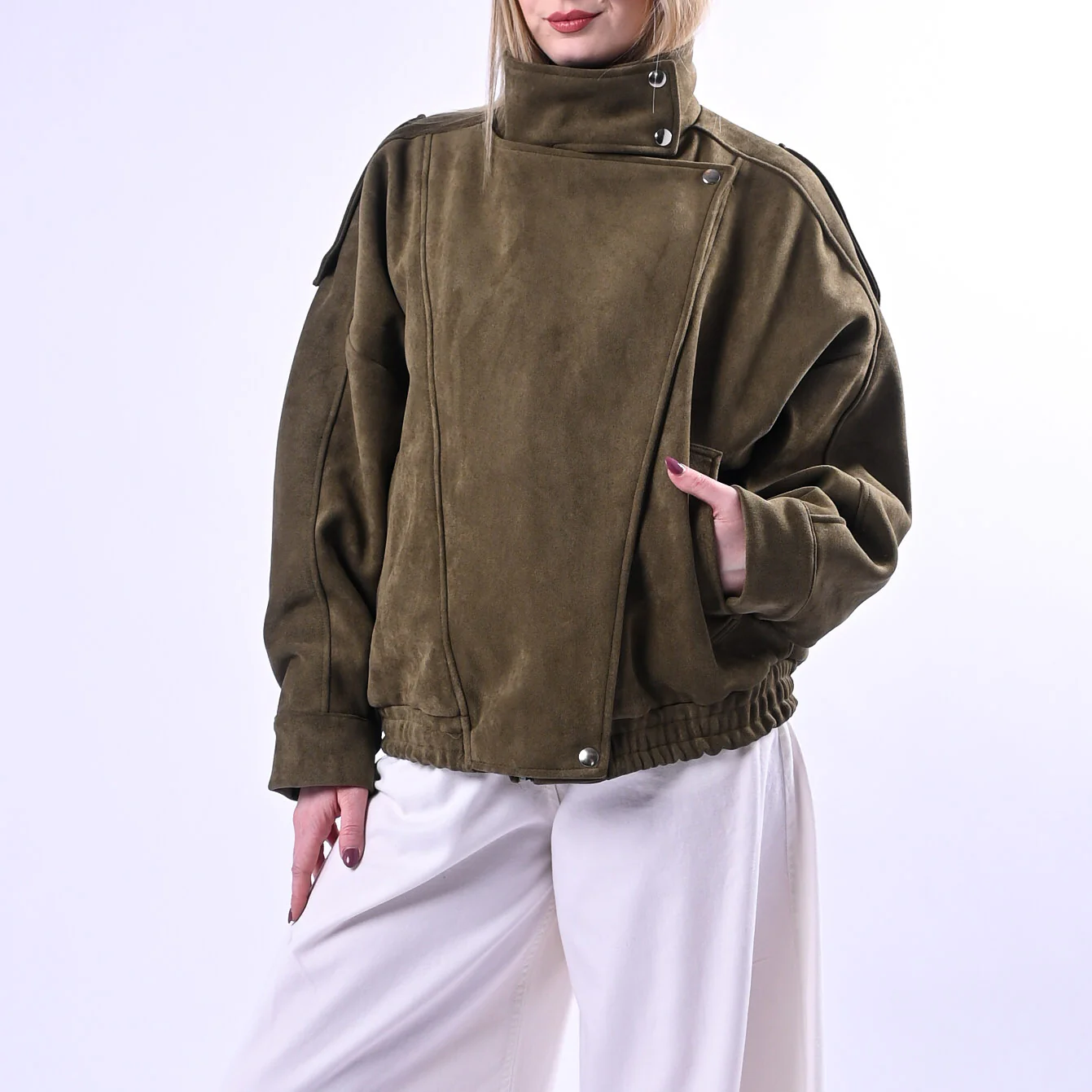 TENSIONE IN - BOMBER COLLO ALTO ECO SUEDE ART.260096 - MILITARE