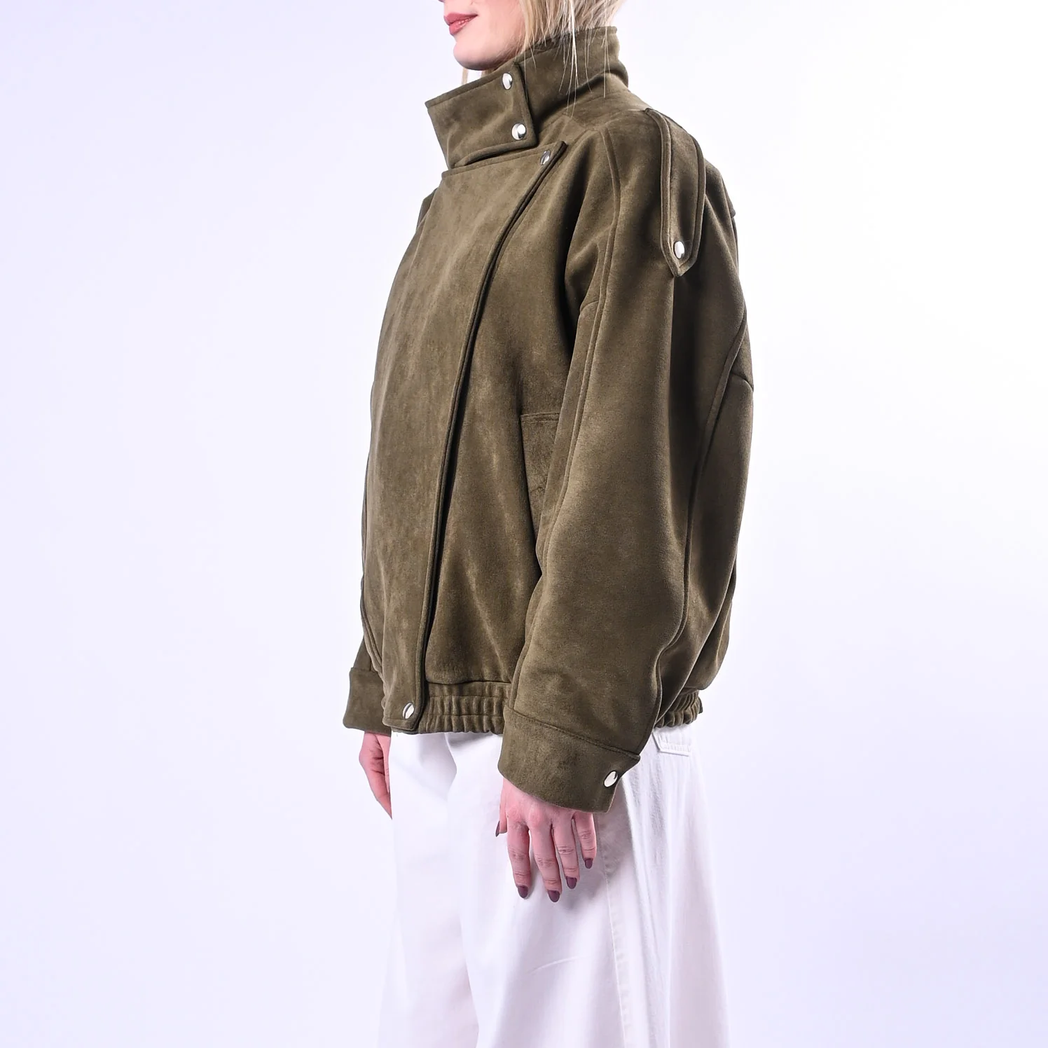 TENSIONE IN - BOMBER COLLO ALTO ECO SUEDE ART.260096 - MILITARE - Image 3