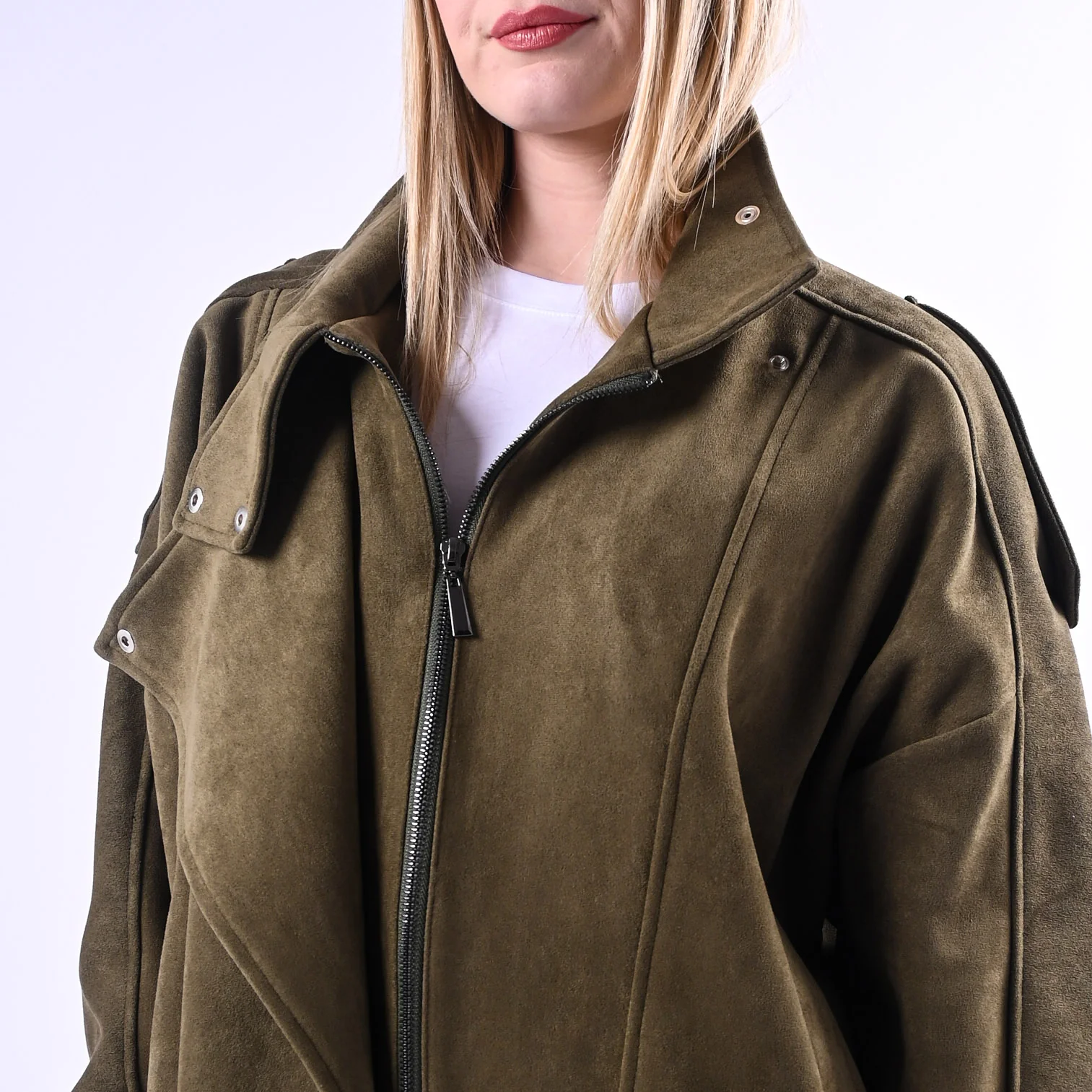 TENSIONE IN - BOMBER COLLO ALTO ECO SUEDE ART.260096 - MILITARE - Image 5