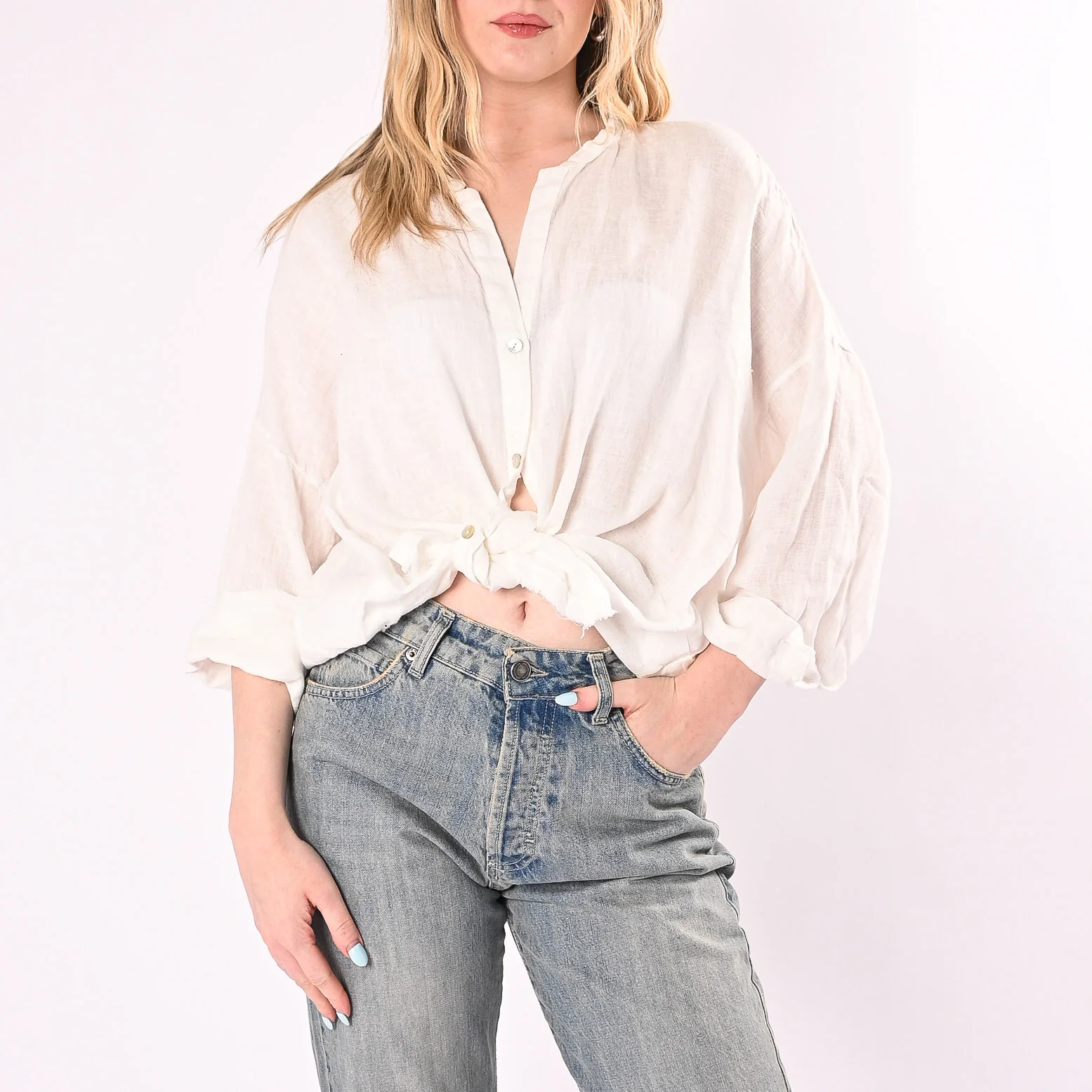 TENSIONE IN - CAMICIA IN LINO COLLO COREANA ART.S26CF67/P - PANNA