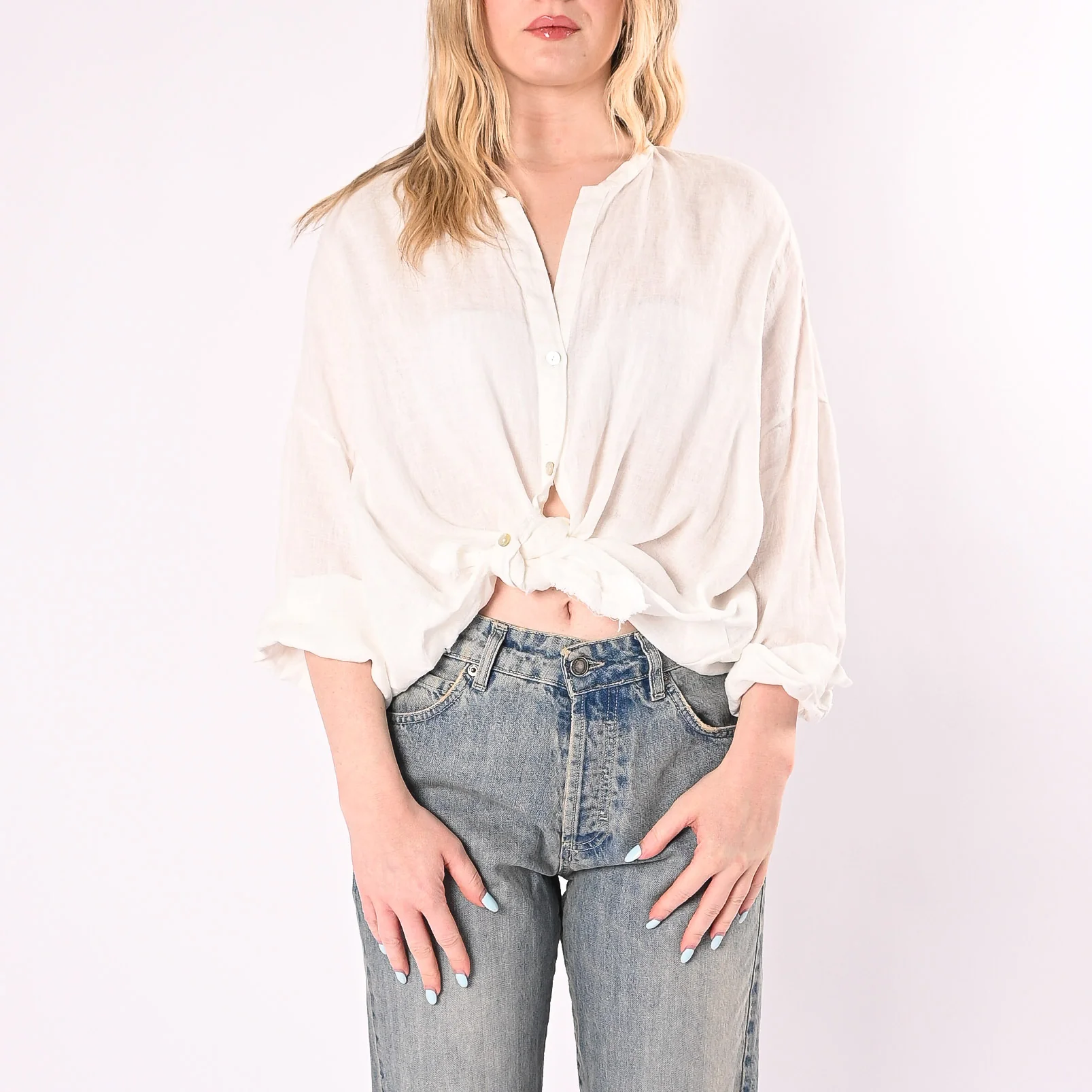 TENSIONE IN - CAMICIA IN LINO COLLO COREANA ART.S26CF67/P - PANNA - Image 2
