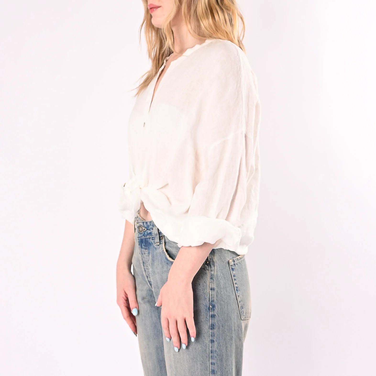 TENSIONE IN - CAMICIA IN LINO COLLO COREANA ART.S26CF67/P - PANNA - Image 3