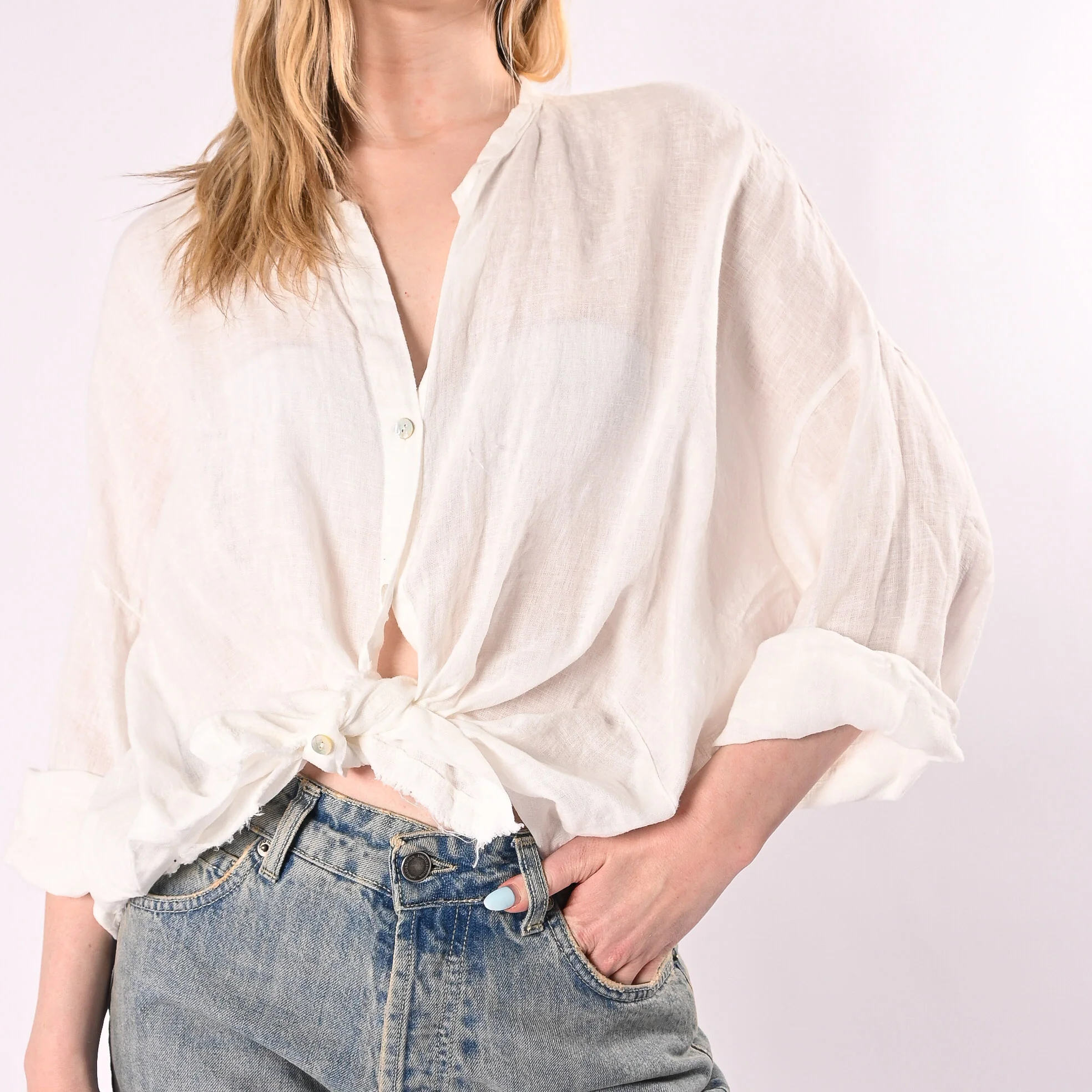 TENSIONE IN - CAMICIA IN LINO COLLO COREANA ART.S26CF67/P - PANNA - Image 5
