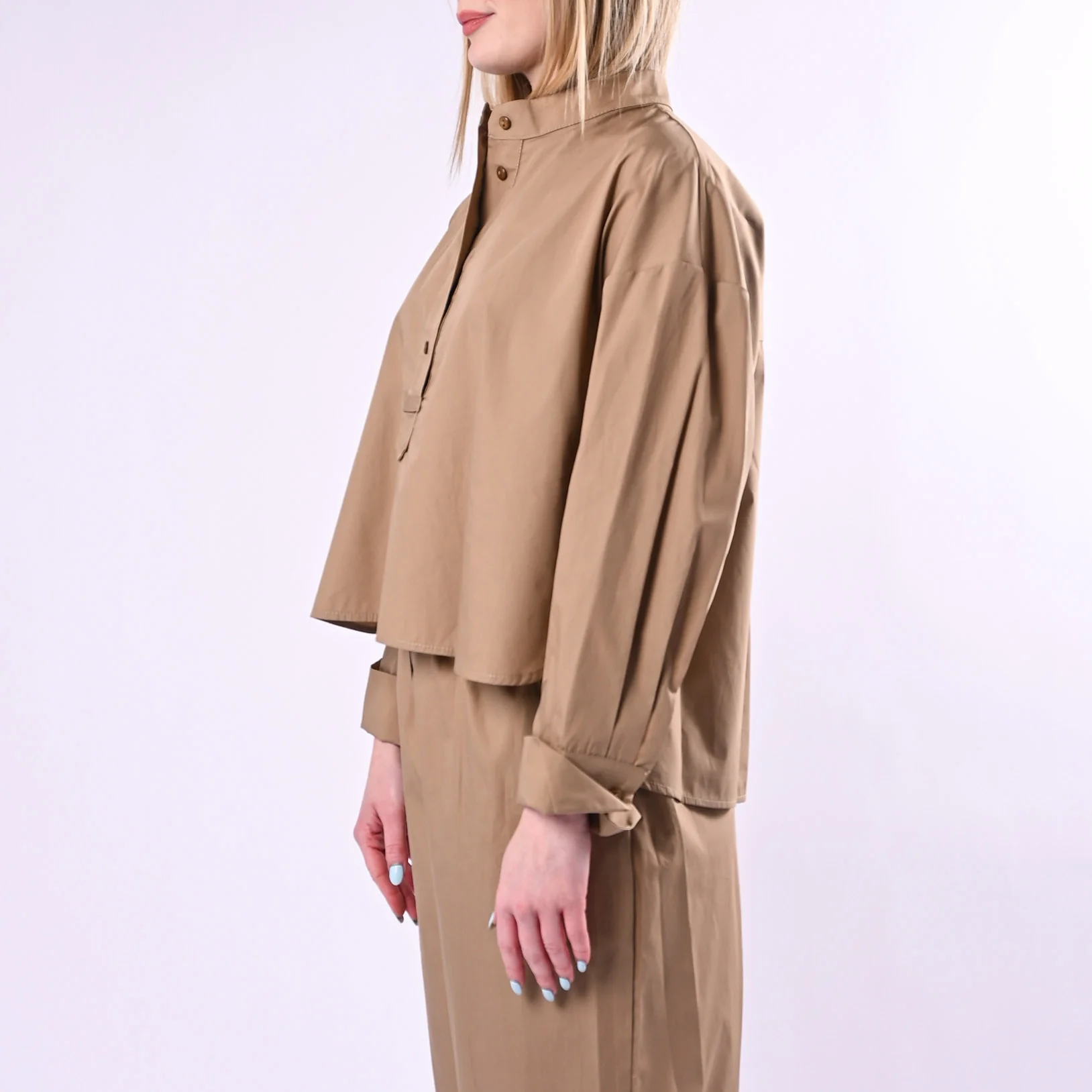 TENSIONE IN - CAMICIA POPELINE OVER COREANA MEZZA ABBOTTONATURA ART. 26C4933/C - COGNAC - Image 4
