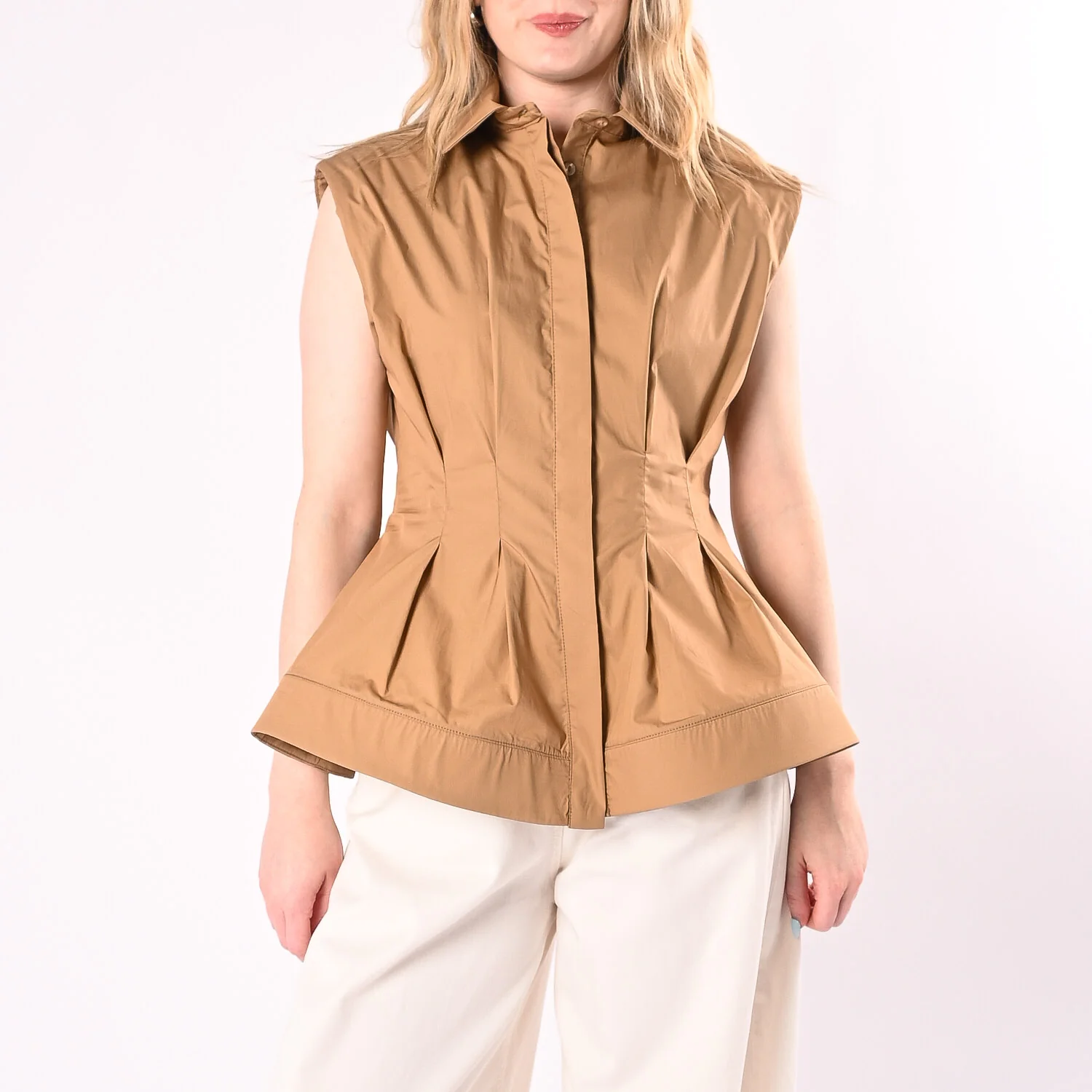 TENSIONE IN - CAMICIA SMANICATA SVASATA IN POPELINE ART.26C5093/C - COGNAC