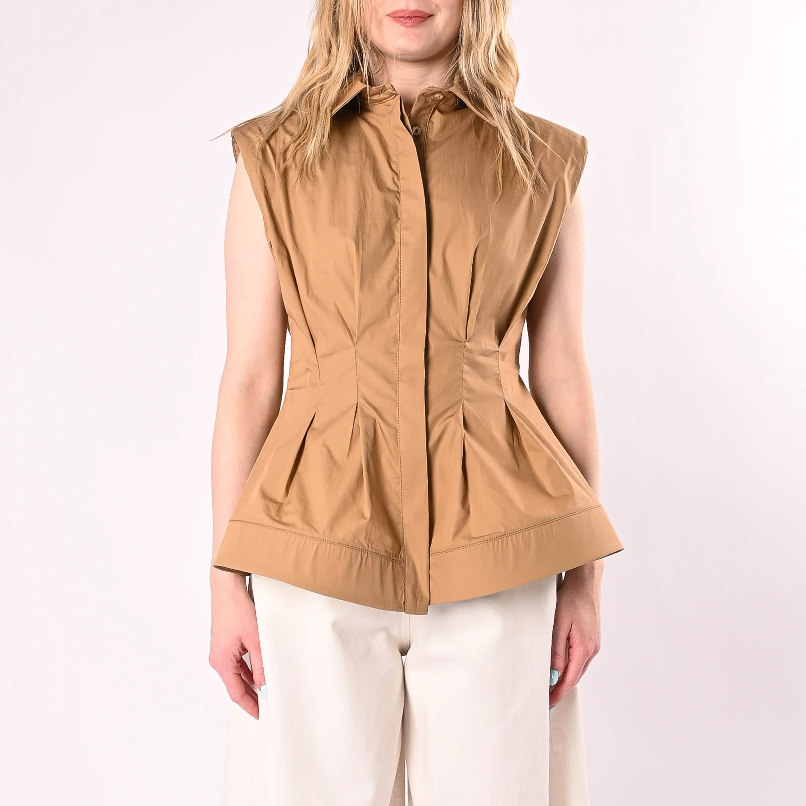 TENSIONE IN - CAMICIA SMANICATA SVASATA IN POPELINE ART.26C5093/C - COGNAC - Image 2