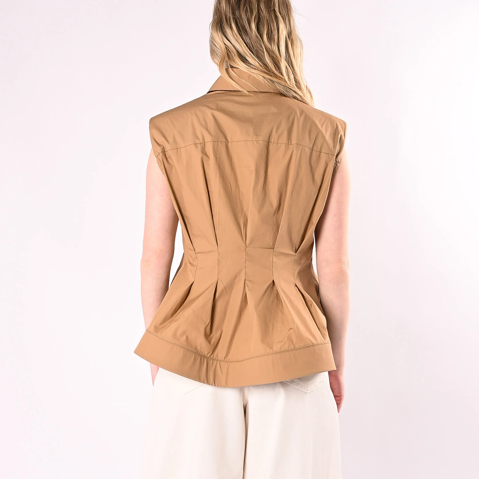 TENSIONE IN - CAMICIA SMANICATA SVASATA IN POPELINE ART.26C5093/C - COGNAC - Image 4