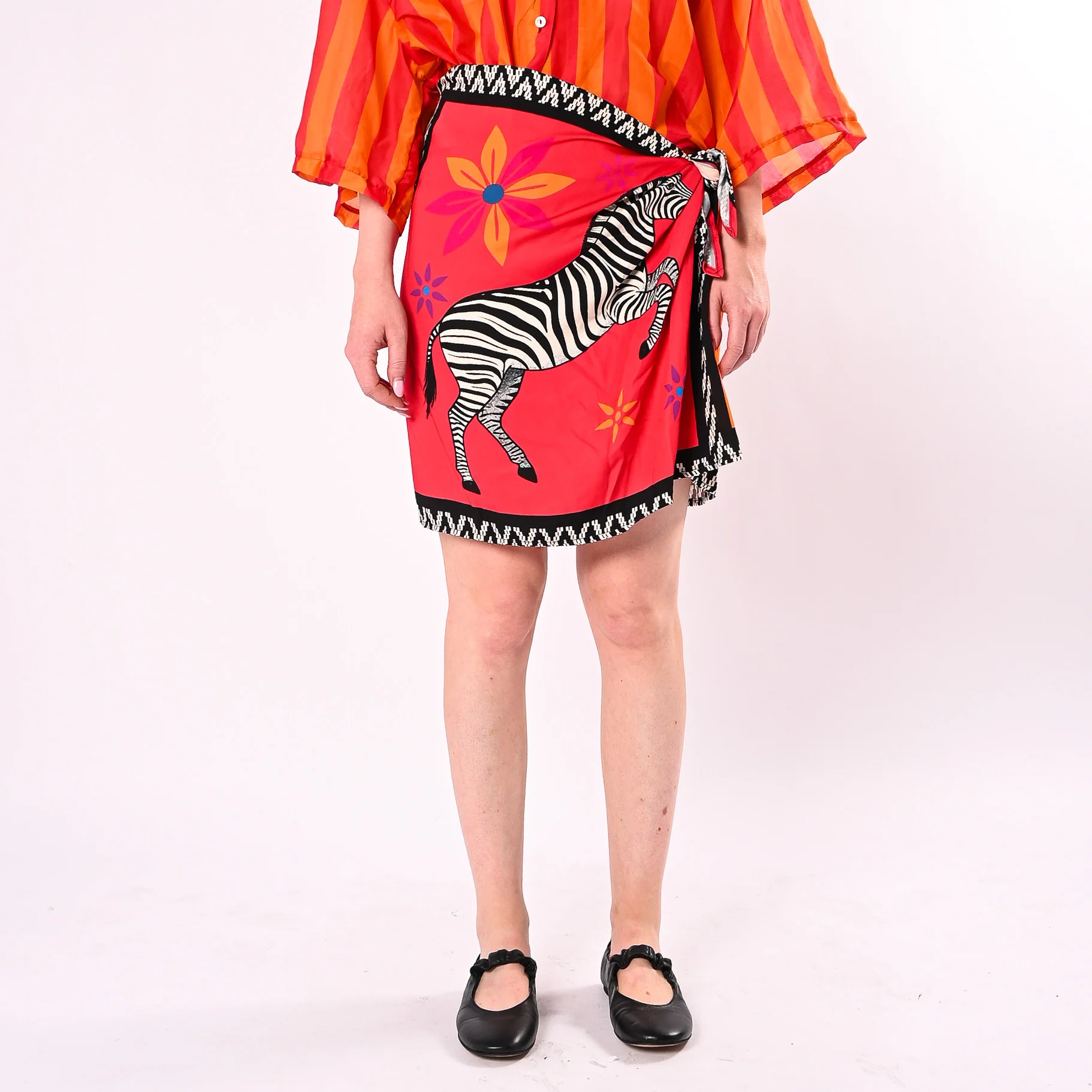 TENSIONE IN - GONNA CORTA FOULARD ZEBRE ART.39935/CA - CORALLO/ARANCIO - Image 2