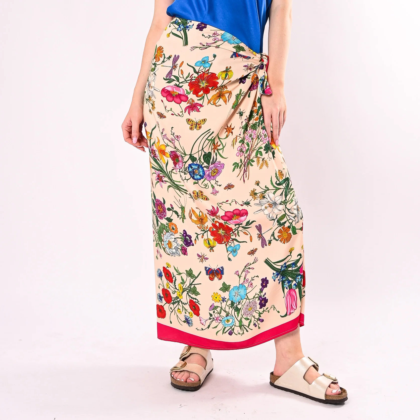 TENSIONE IN - GONNA LUNGA FOULARD FANTASIA FLOREALE ART.39849/BF - BURRO/FUXIA