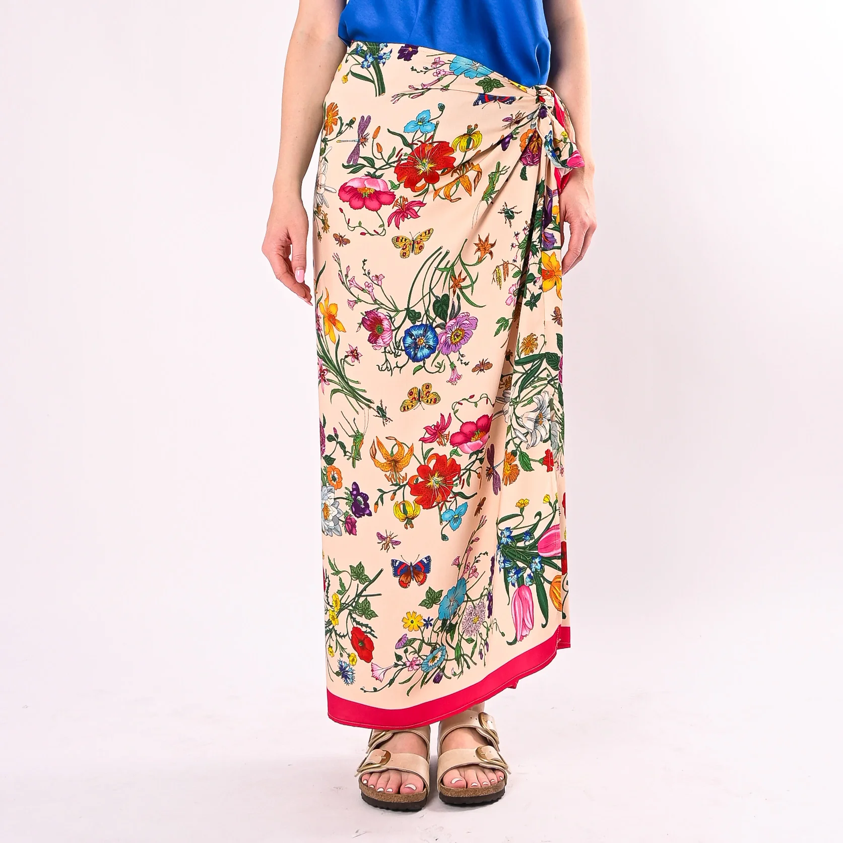 TENSIONE IN - GONNA LUNGA FOULARD FANTASIA FLOREALE ART.39849/BF - BURRO/FUXIA - Image 2