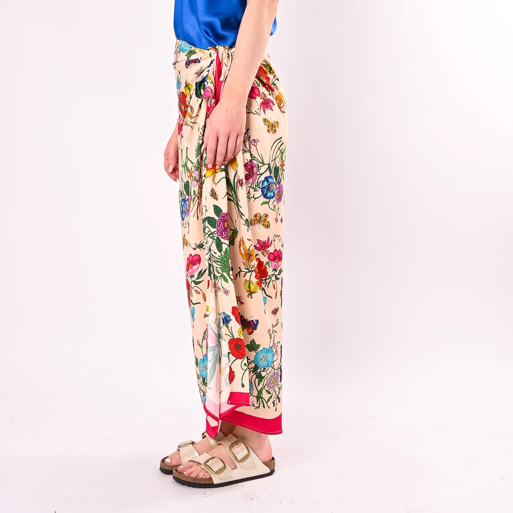 TENSIONE IN - GONNA LUNGA FOULARD FANTASIA FLOREALE ART.39849/BF - BURRO/FUXIA - Image 3
