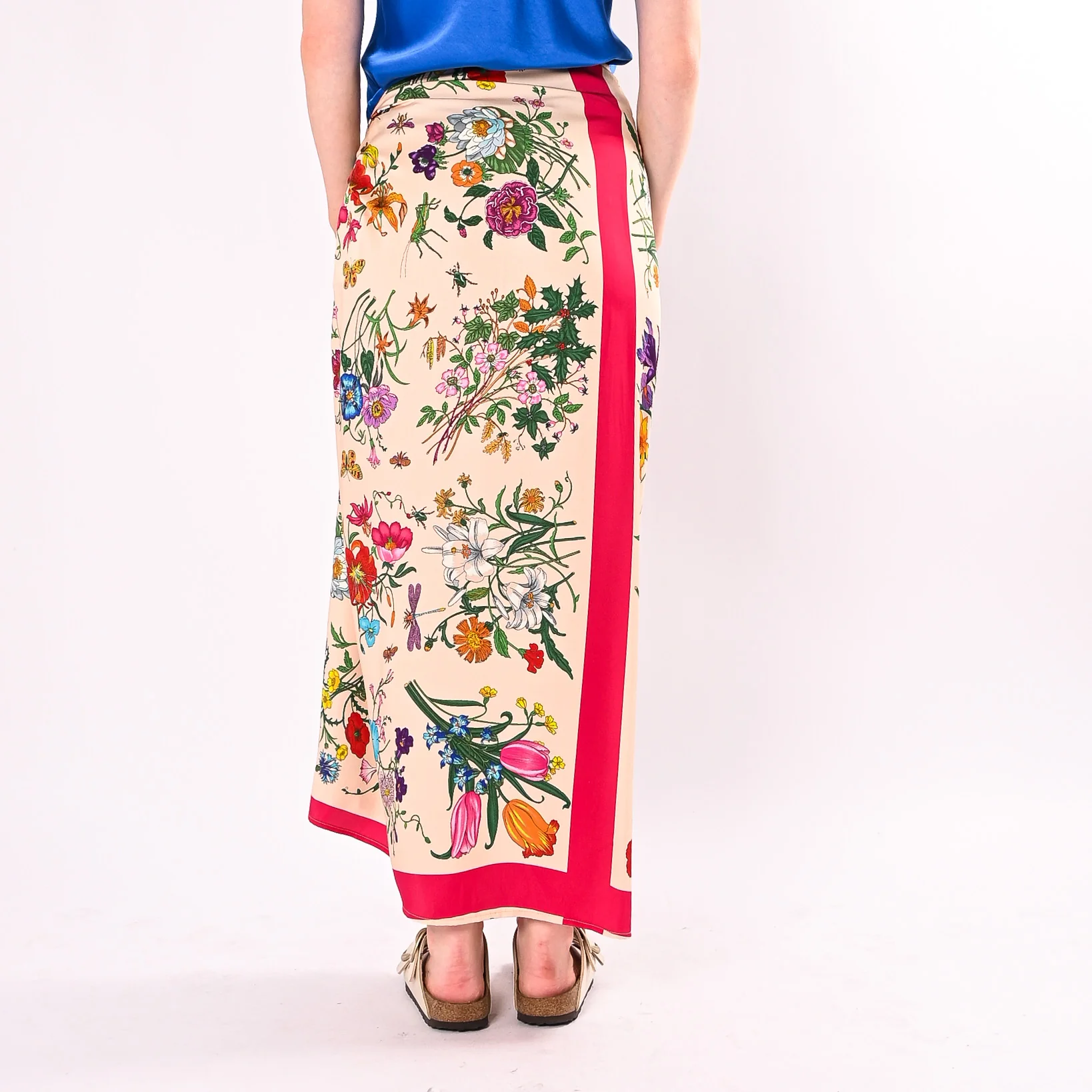 TENSIONE IN - GONNA LUNGA FOULARD FANTASIA FLOREALE ART.39849/BF - BURRO/FUXIA - Image 4