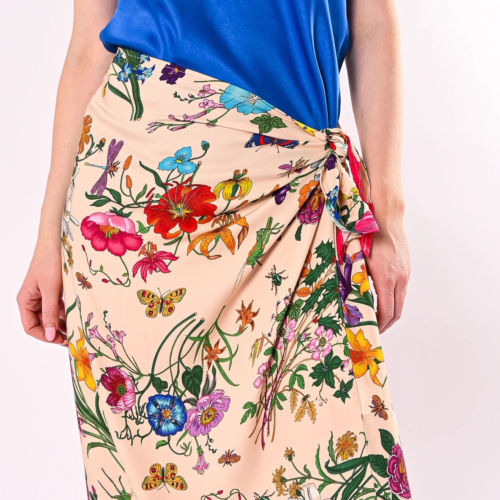 TENSIONE IN - GONNA LUNGA FOULARD FANTASIA FLOREALE ART.39849/BF - BURRO/FUXIA - Image 5