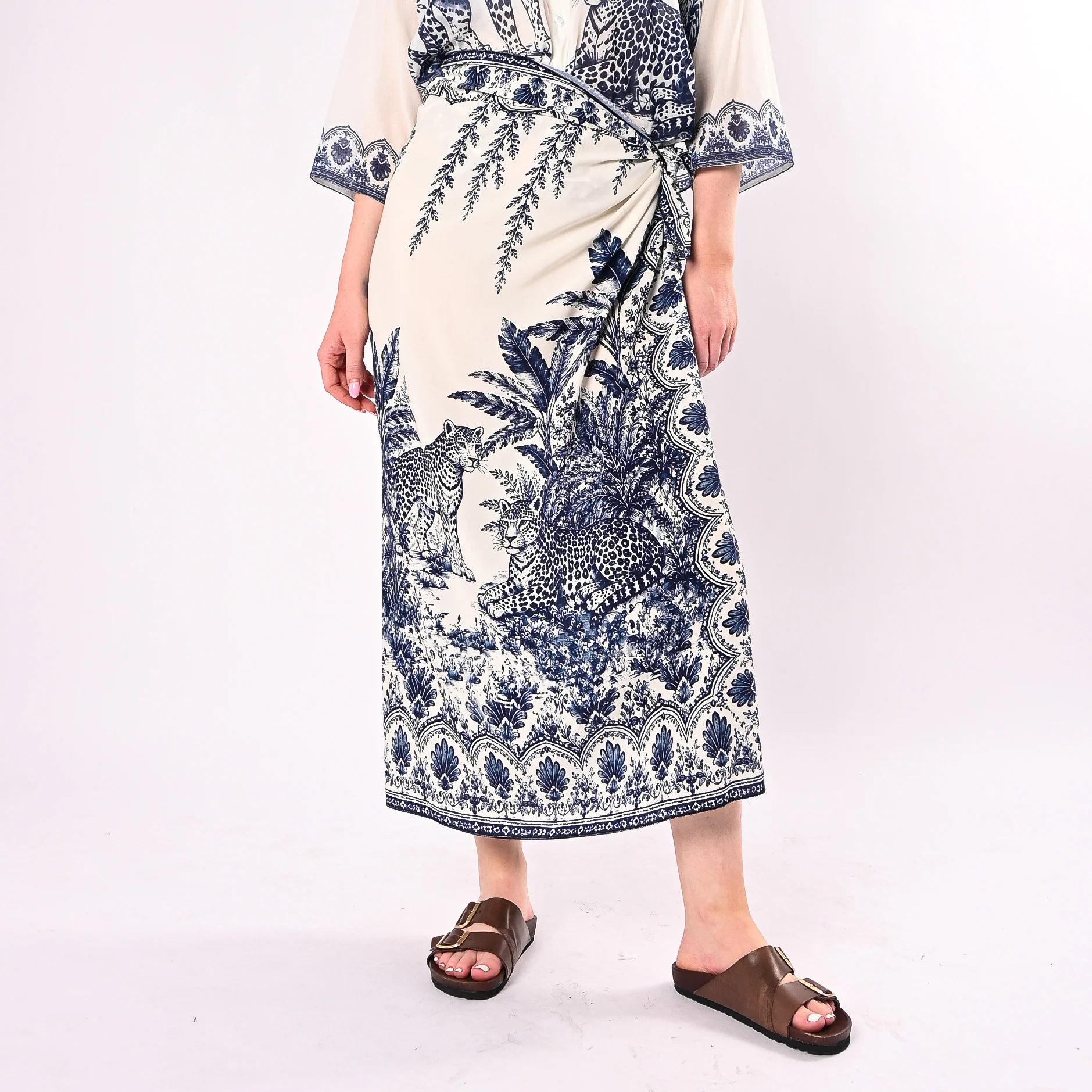 TENSIONE IN - GONNA LUNGA FOULARD STAMPA GIAGUARO ART.260492/BB - BIANCI/BLU