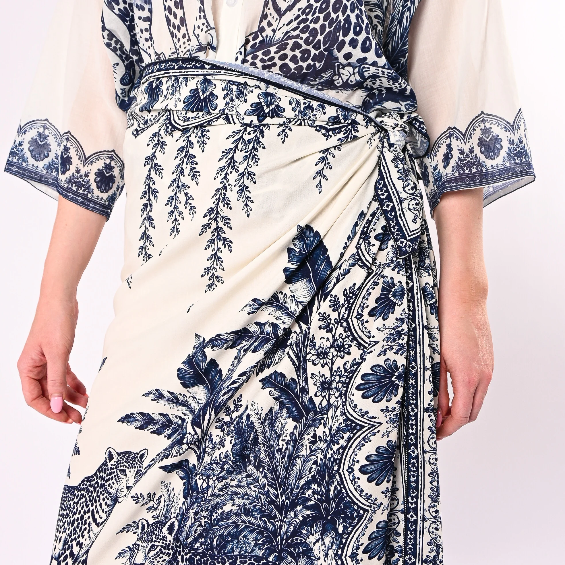 TENSIONE IN - GONNA LUNGA FOULARD STAMPA GIAGUARO ART.260492/BB - BIANCI/BLU - Image 5
